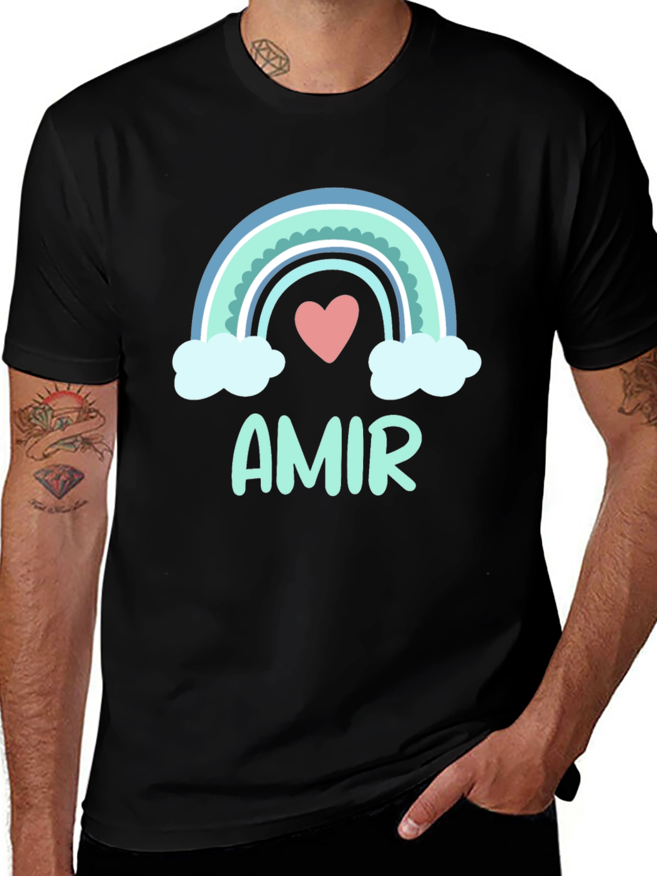 Amir Rainbow Heart T-Shirt - Cute Personalized Tee