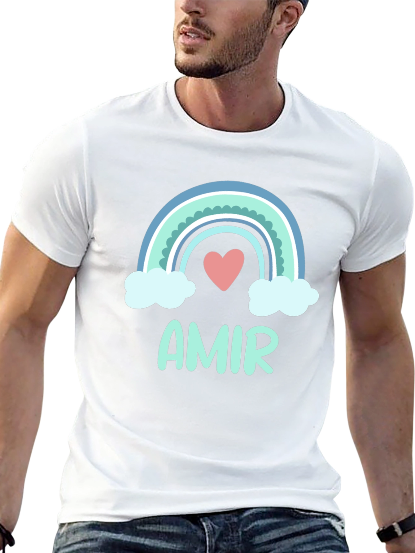 Amir Rainbow Heart T-Shirt - Cute Personalized Tee
