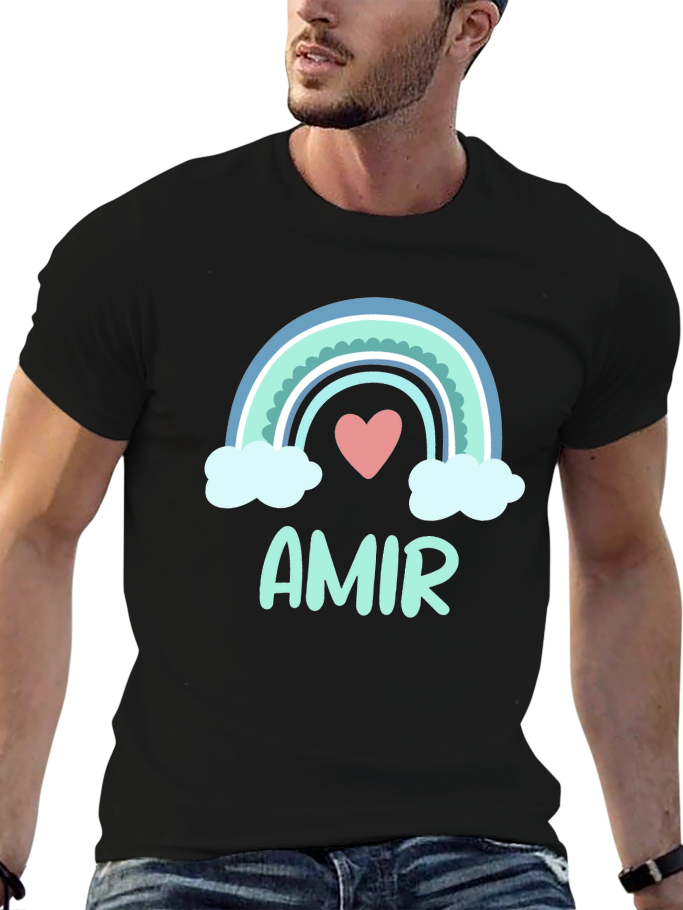 Amir Rainbow Heart T-Shirt - Cute Personalized Tee