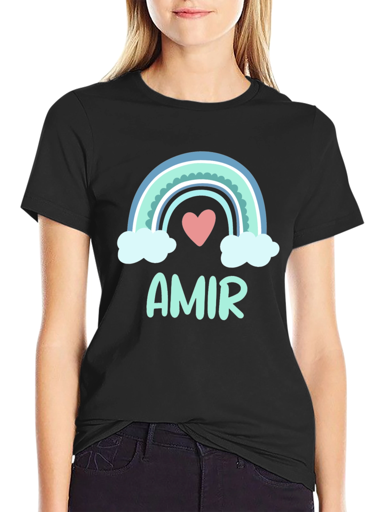 Amir Rainbow Heart T-Shirt - Cute Personalized Tee