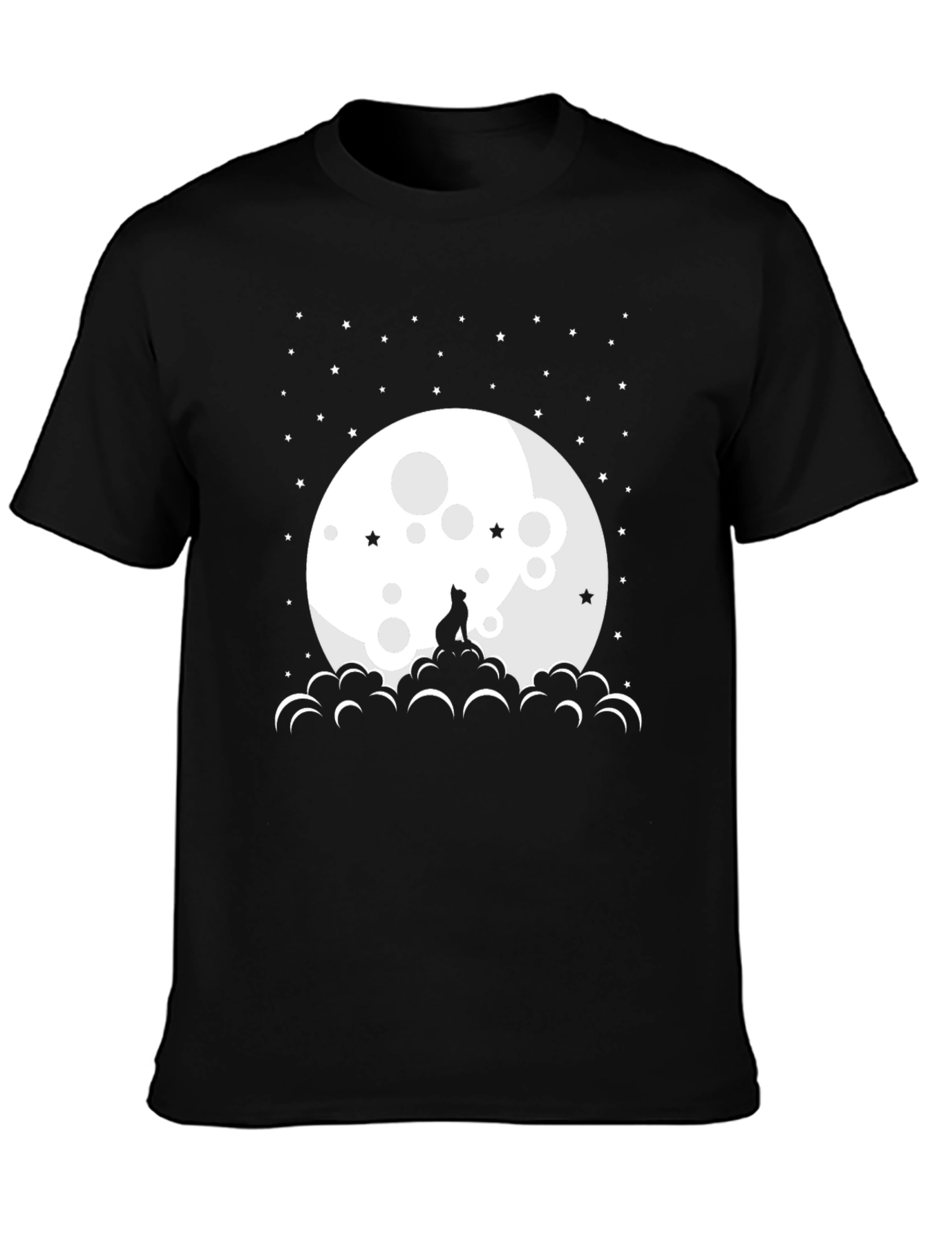 Cat Moon Stars Black T-Shirt