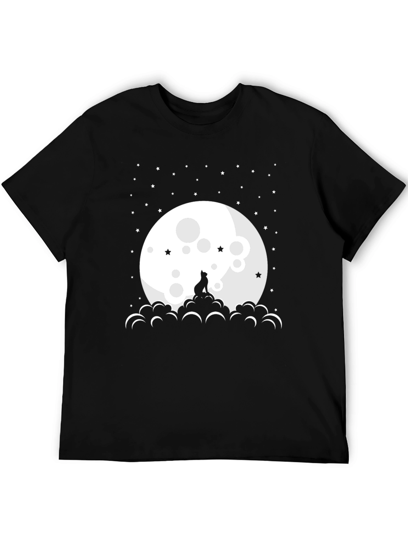 Cat Moon Stars Black T-Shirt