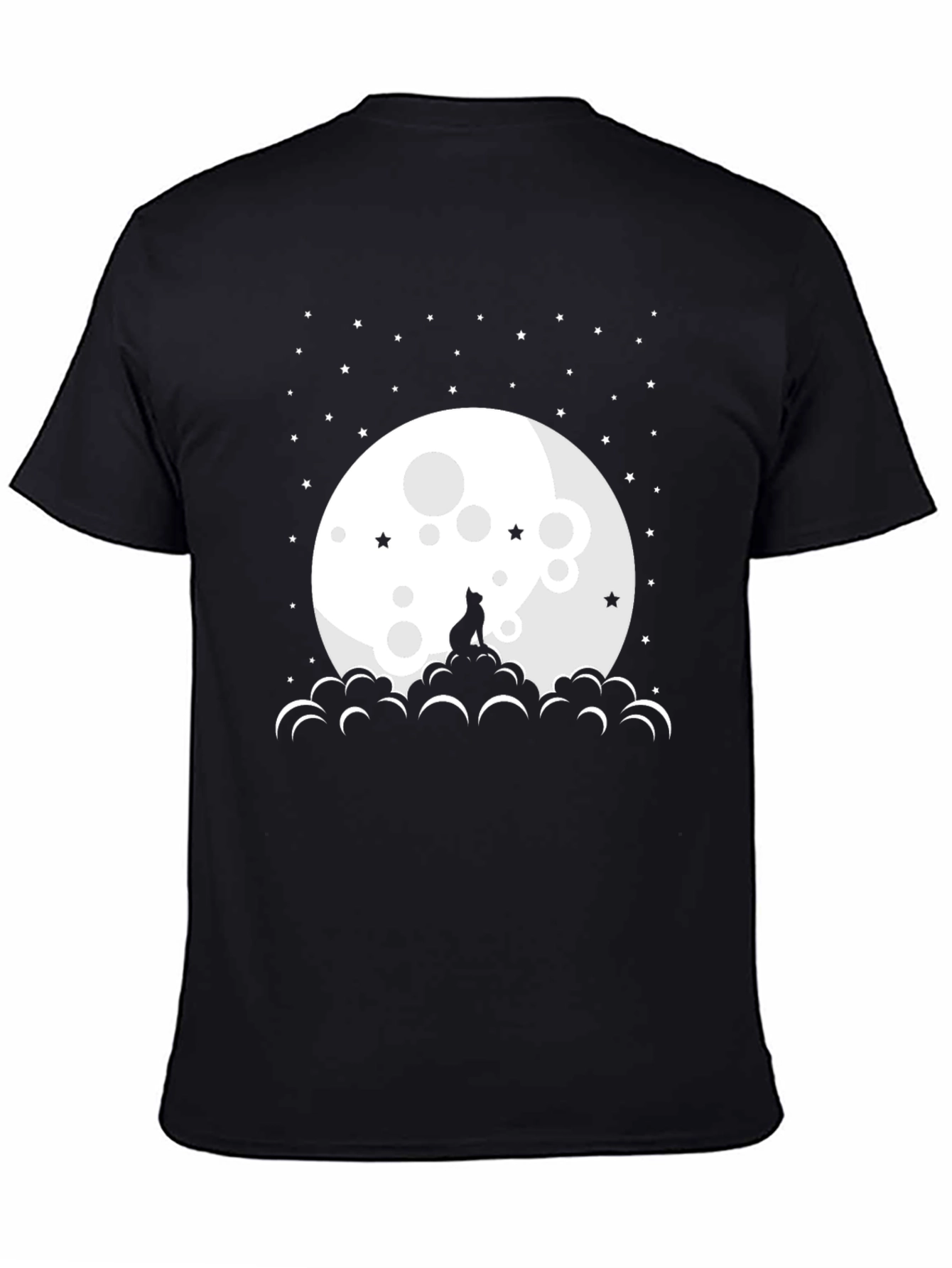 Cat Moon Stars Black T-Shirt