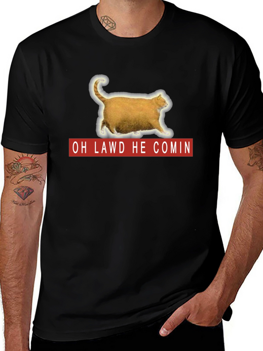 Oh Lawd He Comin Cat Graphic Tee - Unisex Black T-Shirt