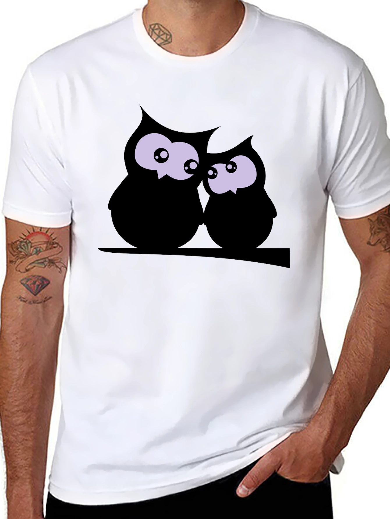 Owl Couple Graphic Black Tee