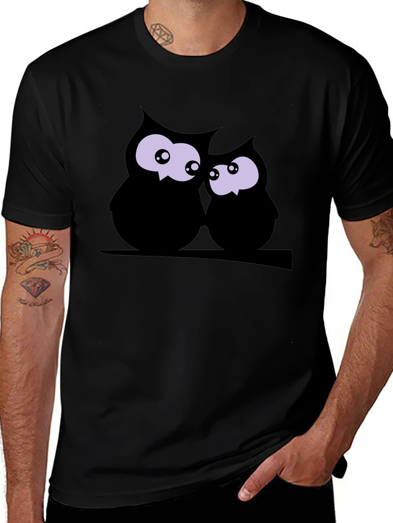 Owl Couple Graphic Black Tee