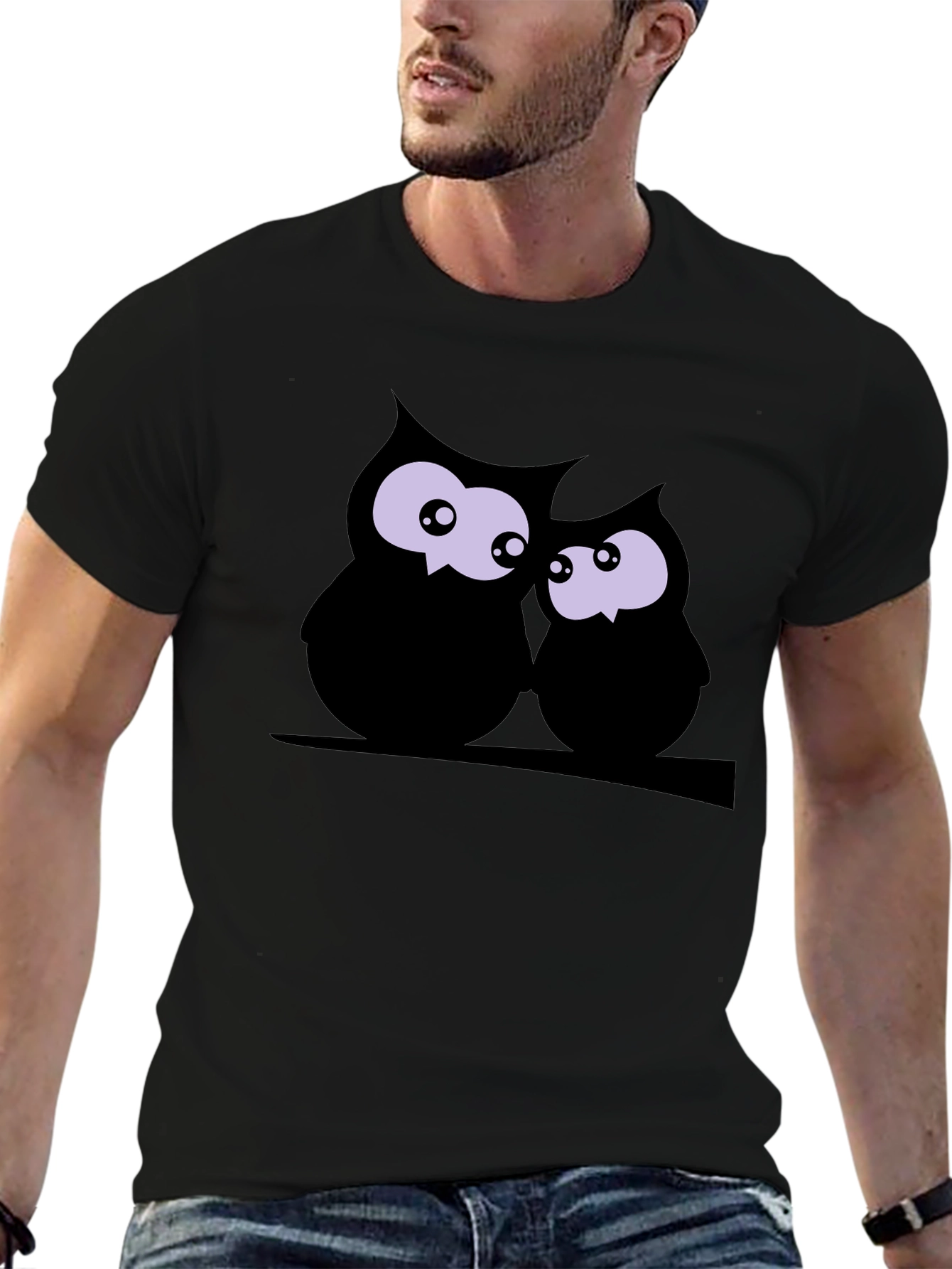 Owl Couple Graphic Black Tee