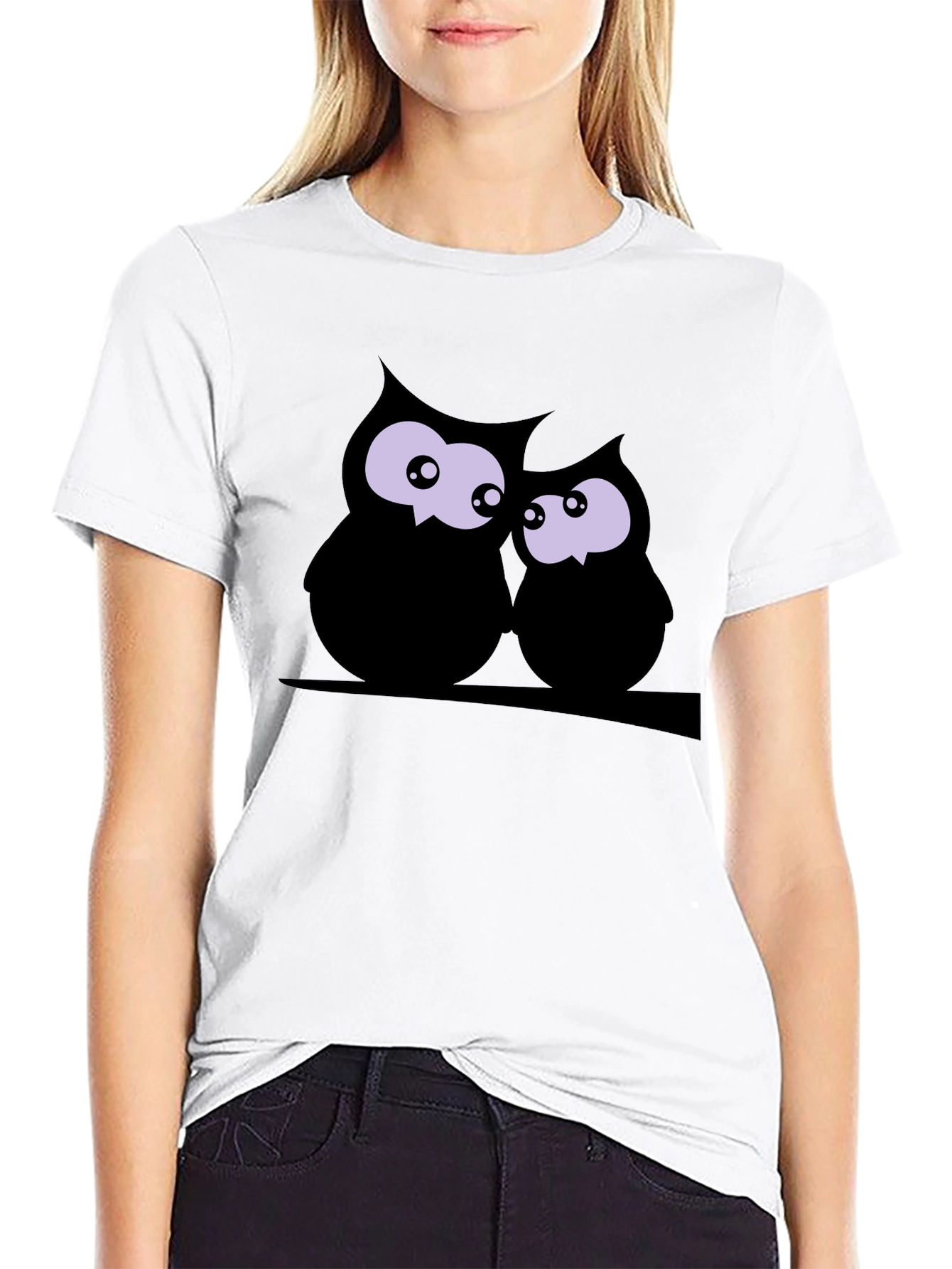 Owl Couple Graphic Black Tee