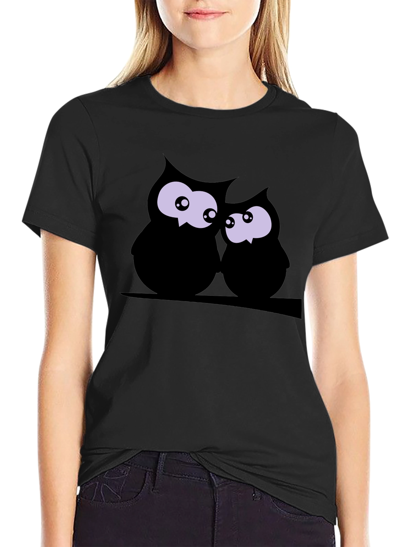 Owl Couple Graphic Black Tee