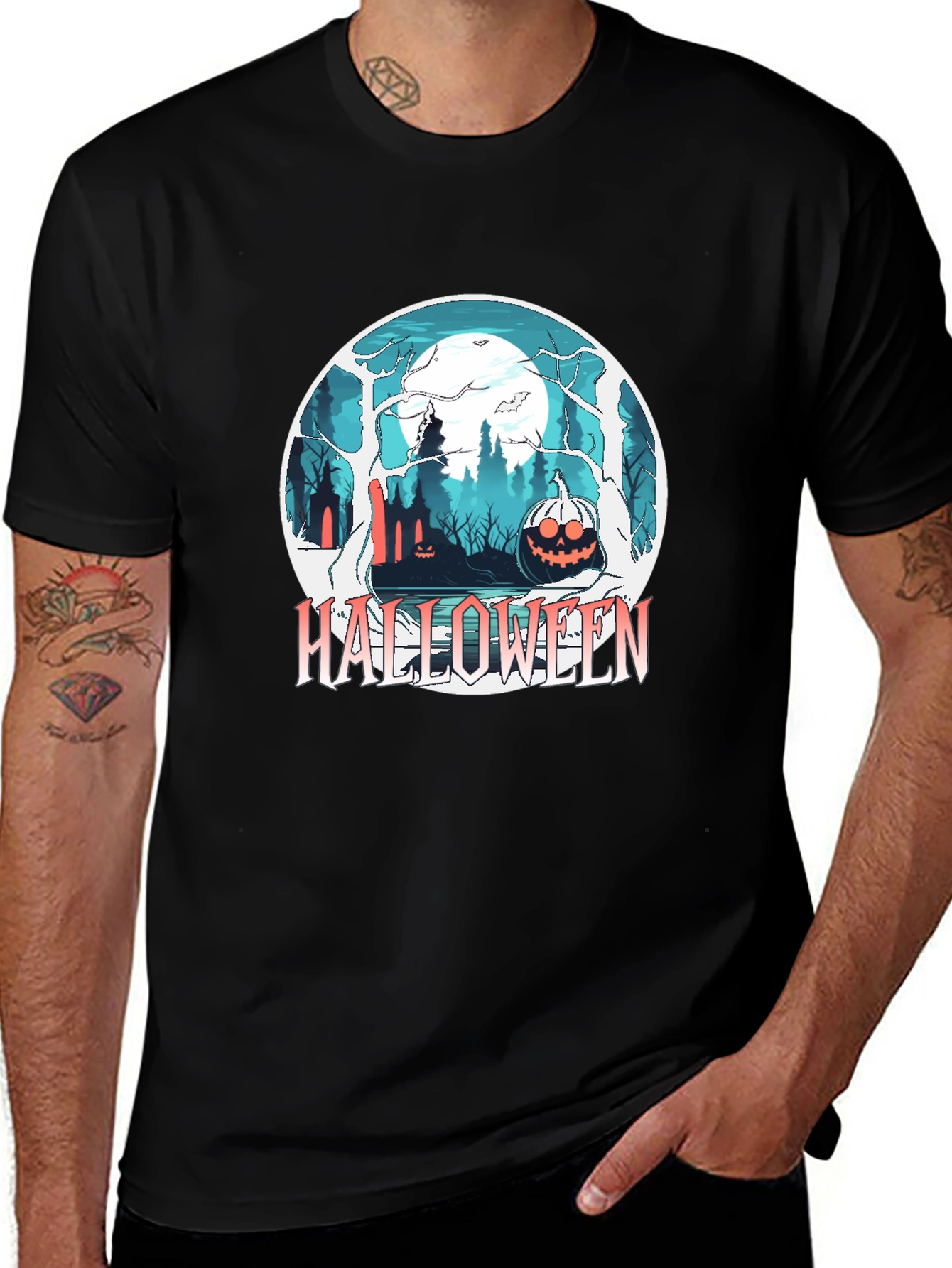 Halloween Forest Graphic Black T-Shirt