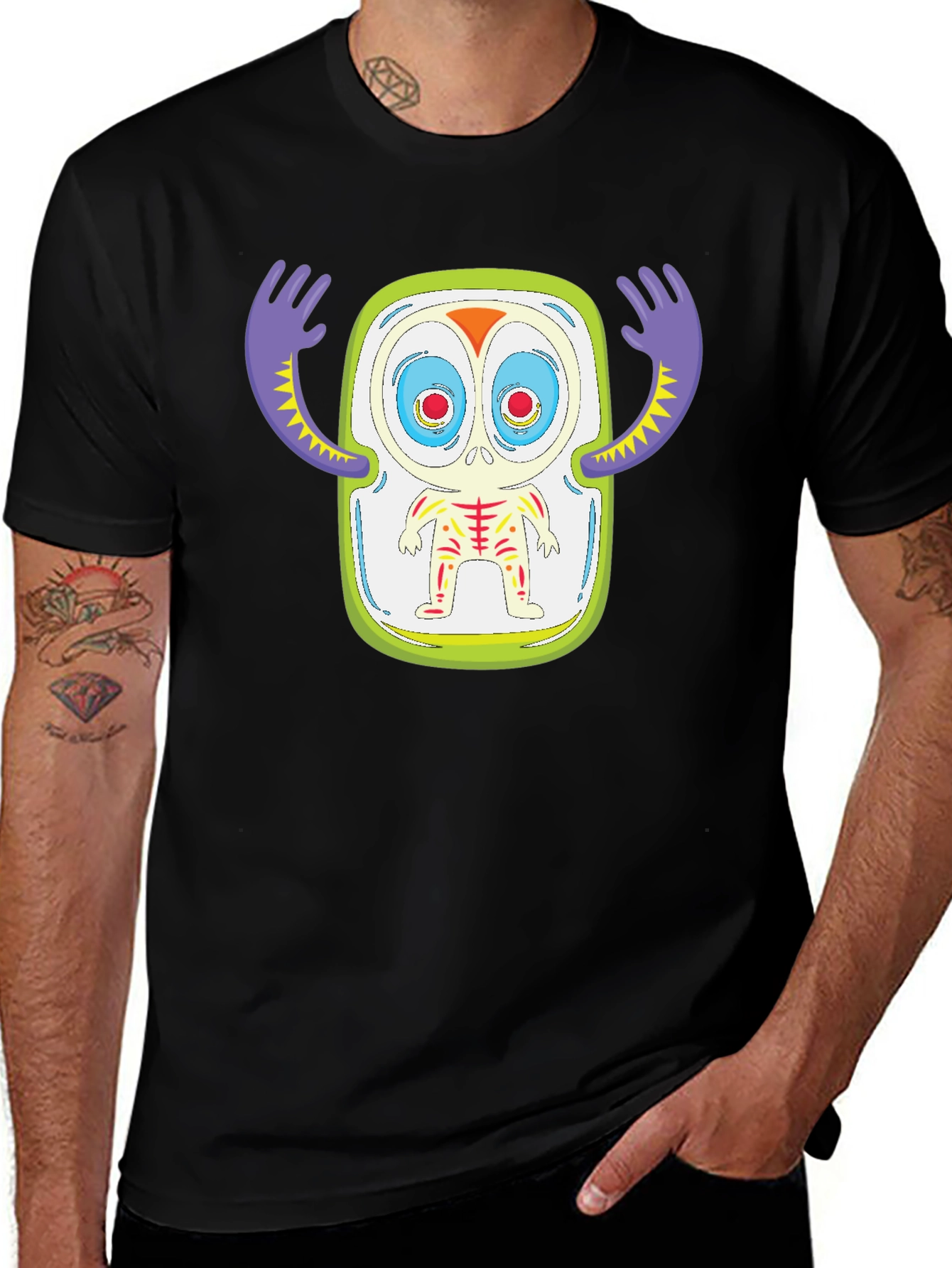 Monster Graphic Print Black T-Shirt