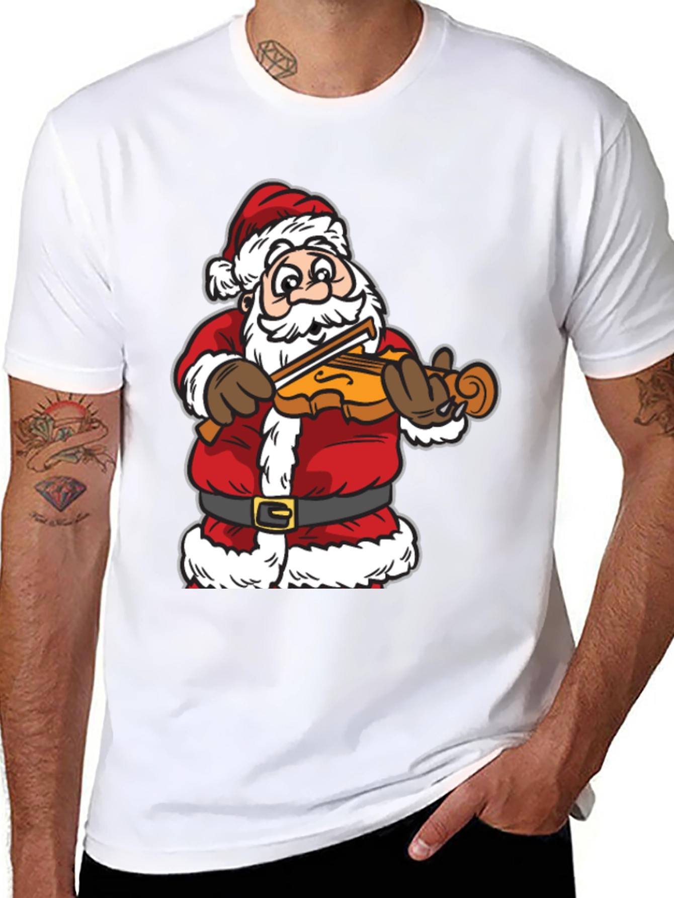 Santa Playing Violin T-Shirt - Holiday Cheer
