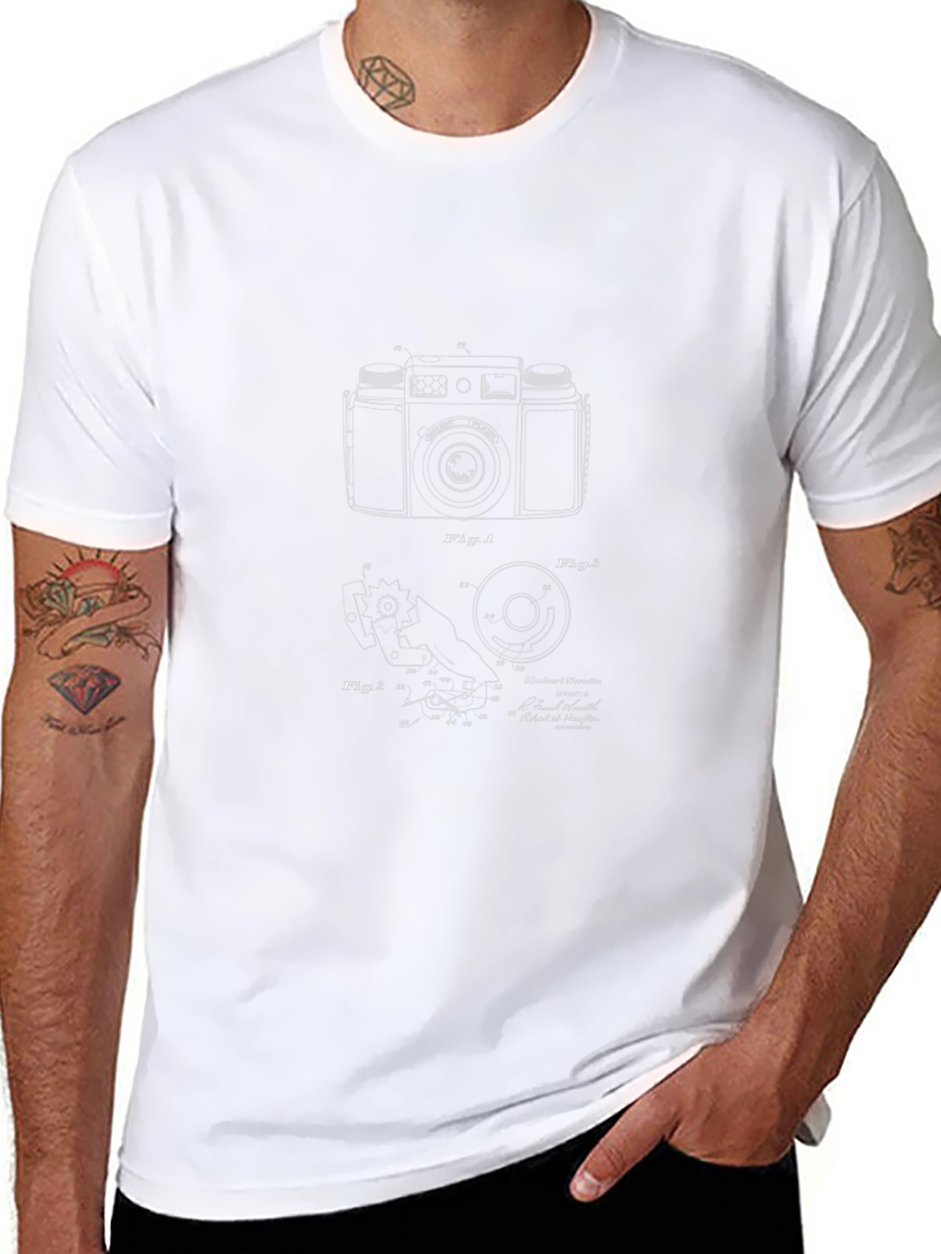 Retro Camera Blueprint Graphic T-Shirt