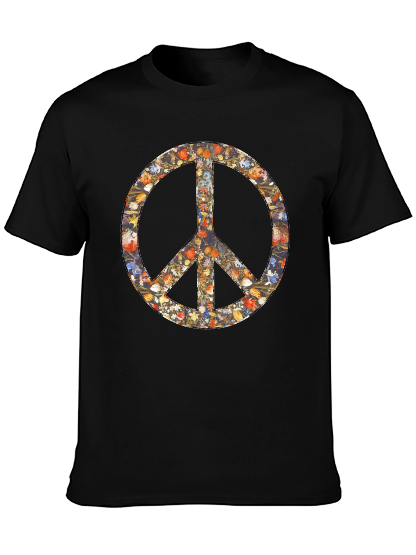 Floral Peace Sign Graphic Black T-Shirt