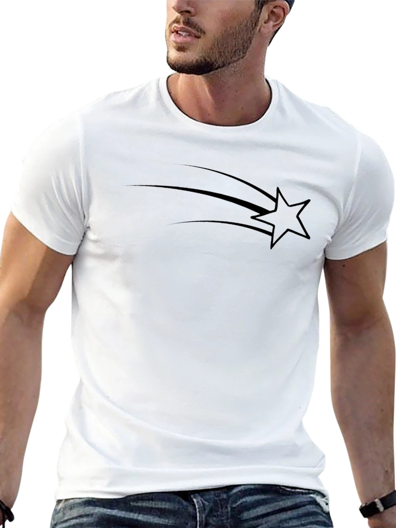 Mens Black Graphic Tee - Shooting Star Design