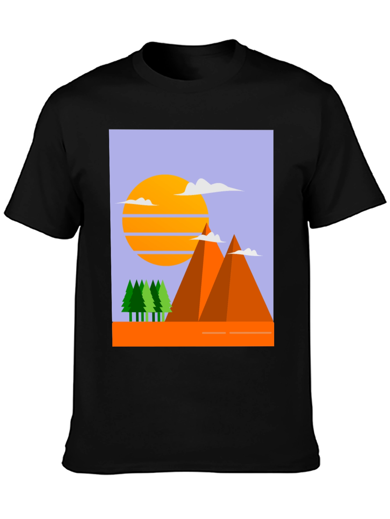 Mountain Sunset Graphic Tee - Black Crew Neck T-Shirt