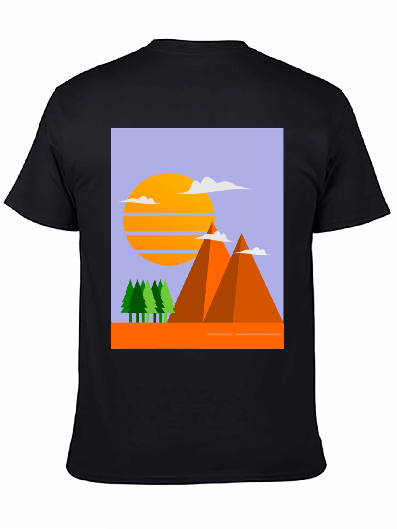 Mountain Sunset Graphic Tee - Black Crew Neck T-Shirt
