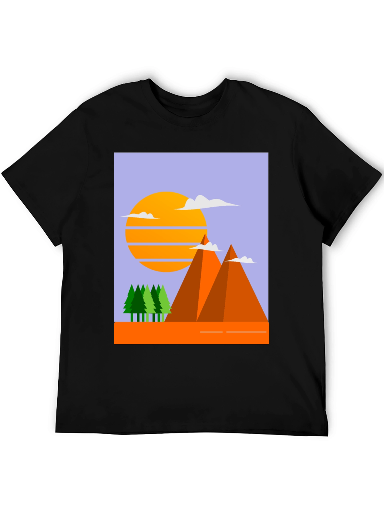 Mountain Sunset Graphic Tee - Black Crew Neck T-Shirt