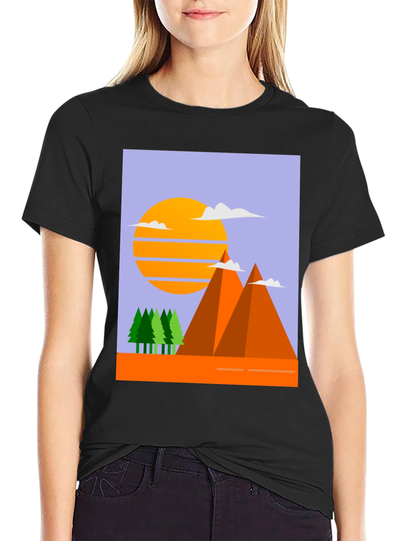 Mountain Sunset Graphic Tee - Black Crew Neck T-Shirt