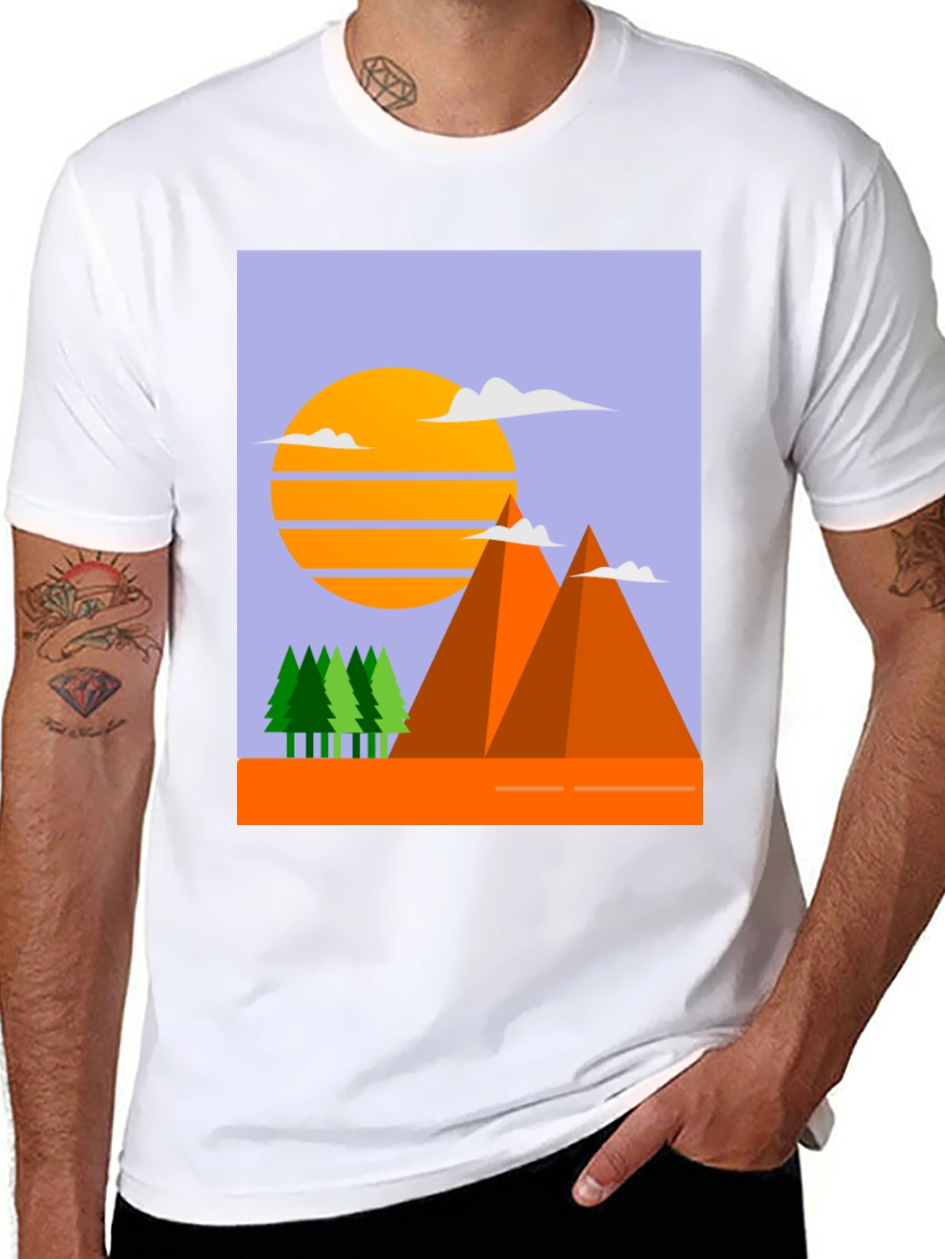 Mountain Sunset Graphic Tee - Black Crew Neck T-Shirt