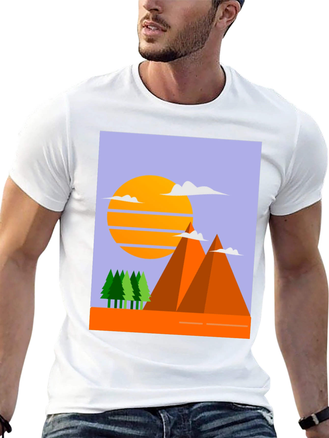 Mountain Sunset Graphic Tee - Black Crew Neck T-Shirt