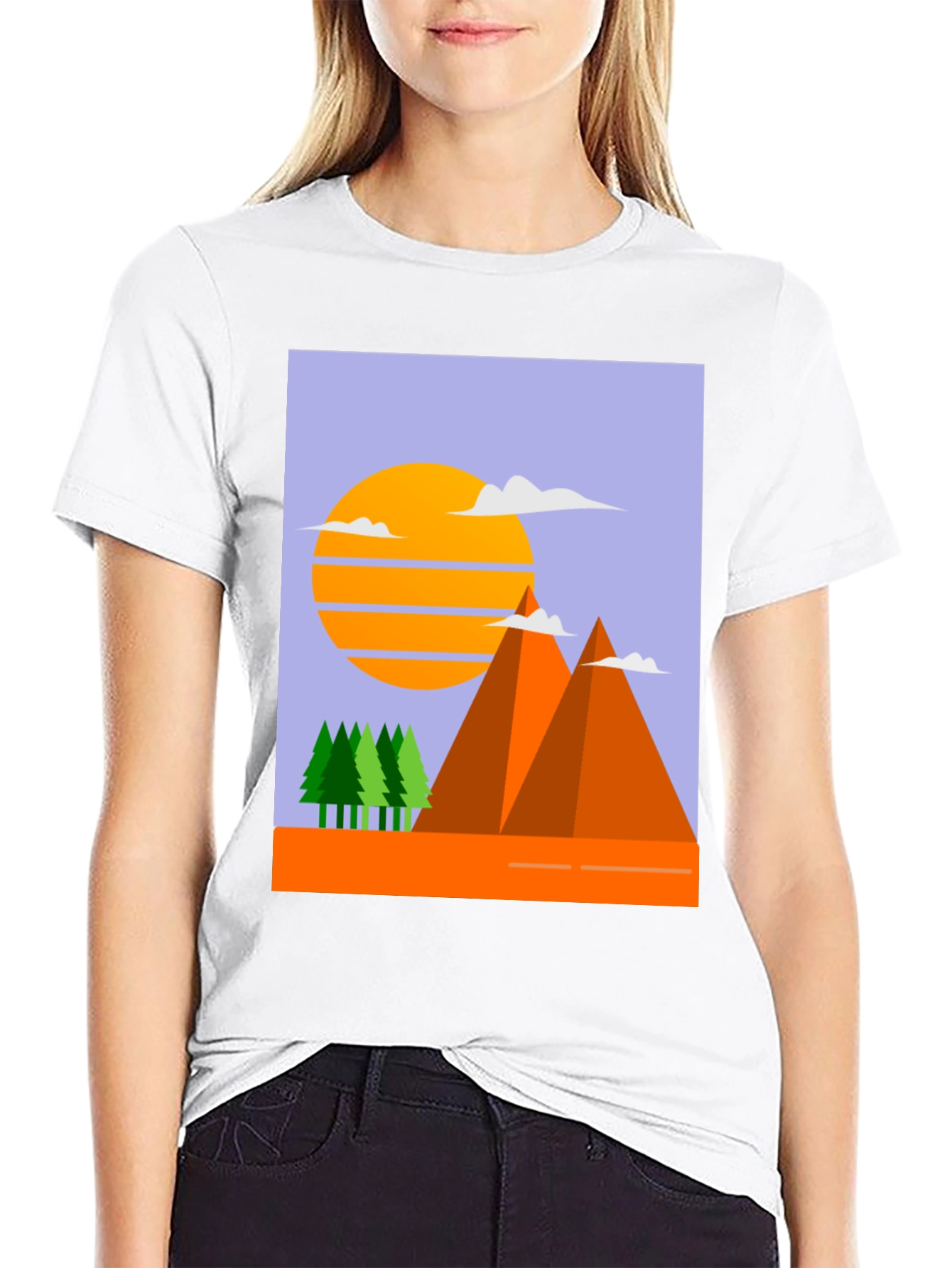 Mountain Sunset Graphic Tee - Black Crew Neck T-Shirt