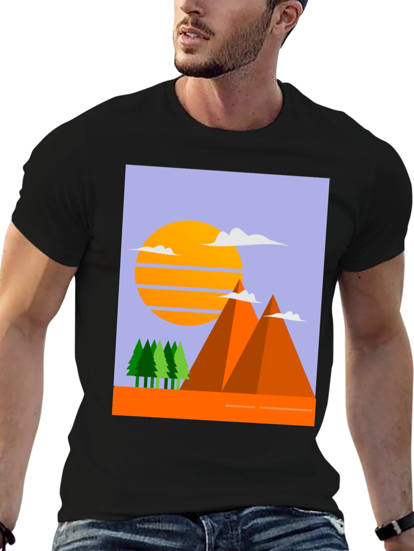 Mountain Sunset Graphic Tee - Black Crew Neck T-Shirt
