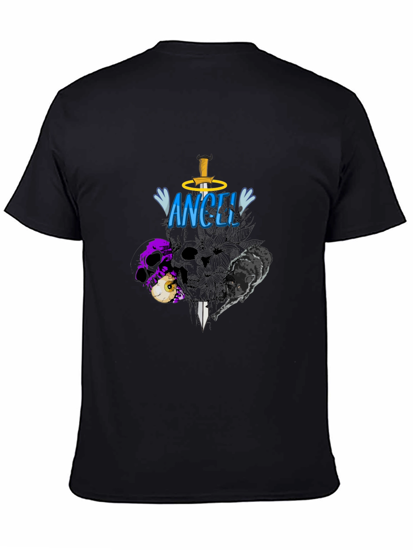 Angel Skull Graphic Black T-Shirt
