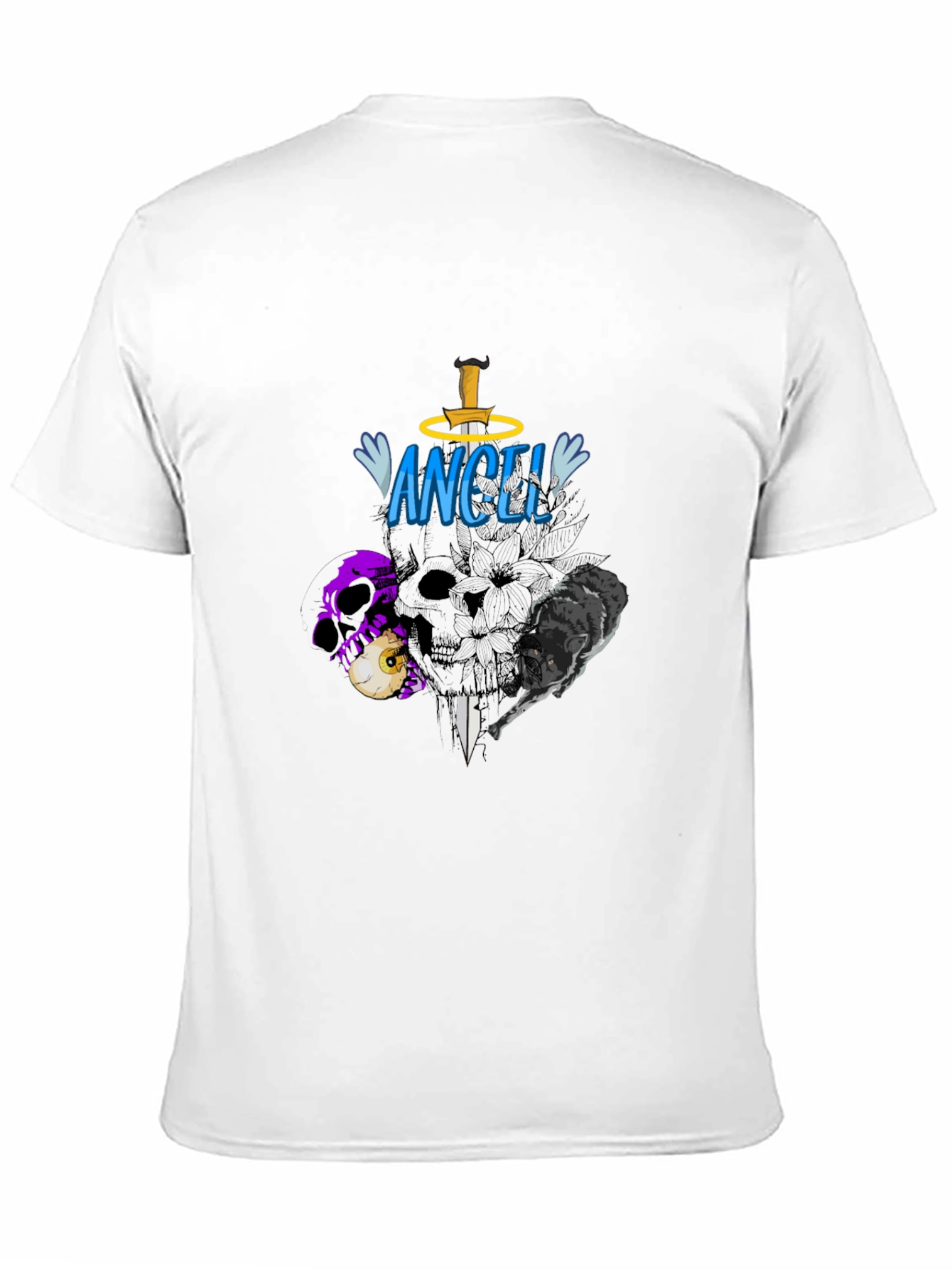Angel Skull Graphic Black T-Shirt