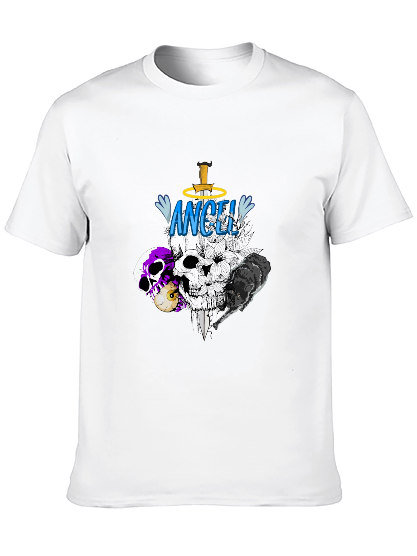 Angel Skull Graphic Black T-Shirt