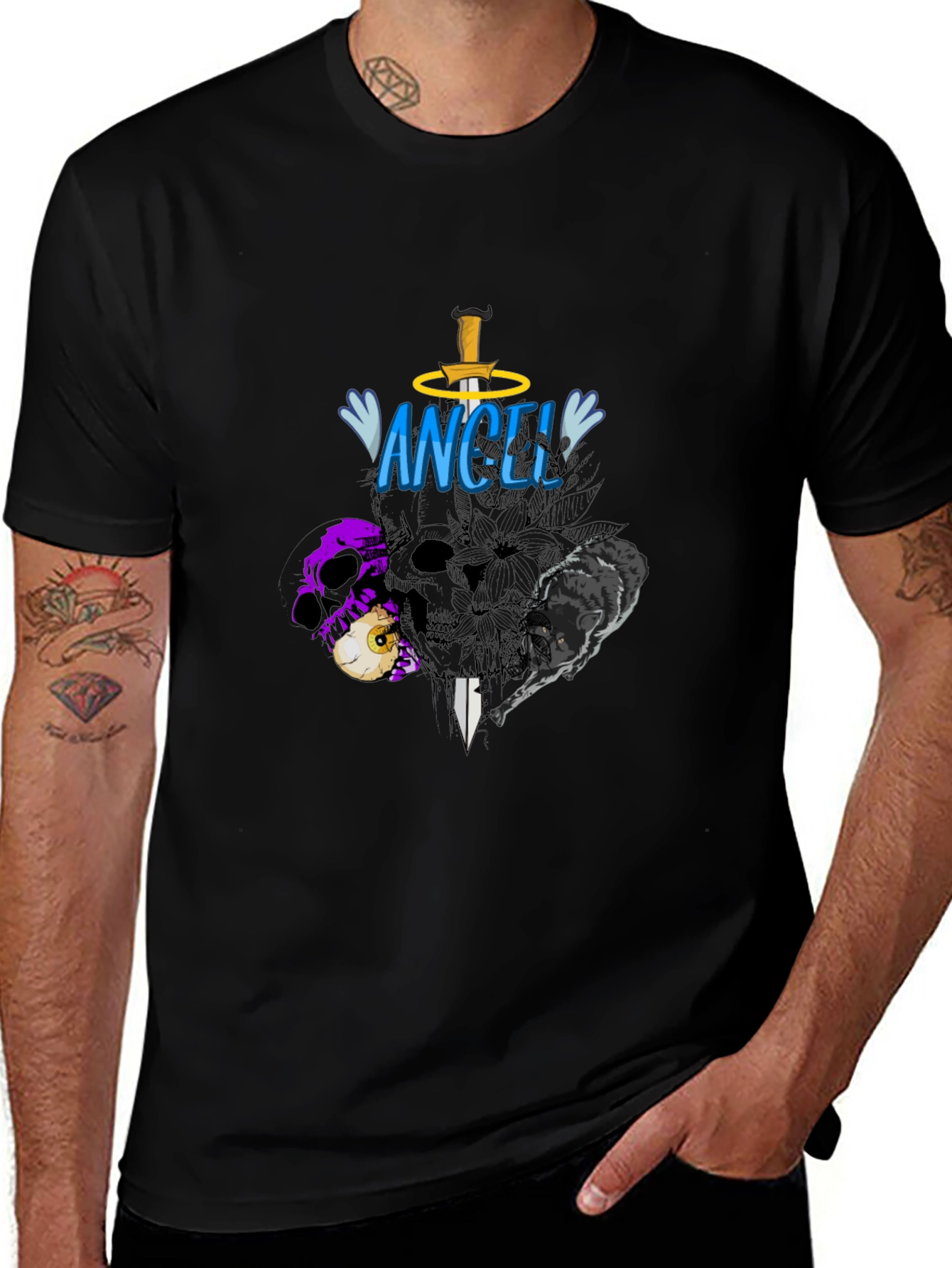 Angel Skull Graphic Black T-Shirt