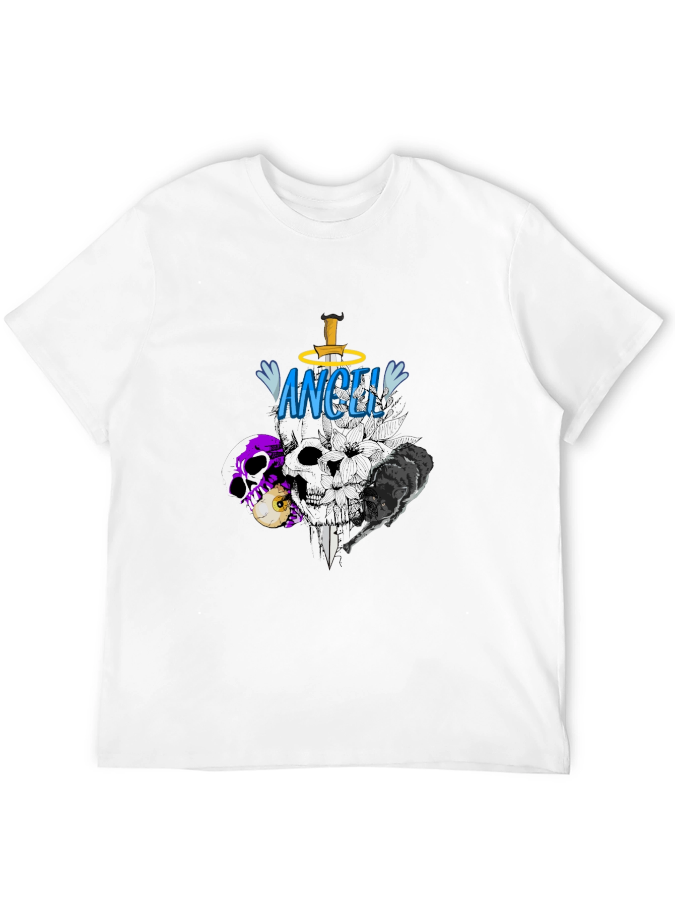 Angel Skull Graphic Black T-Shirt