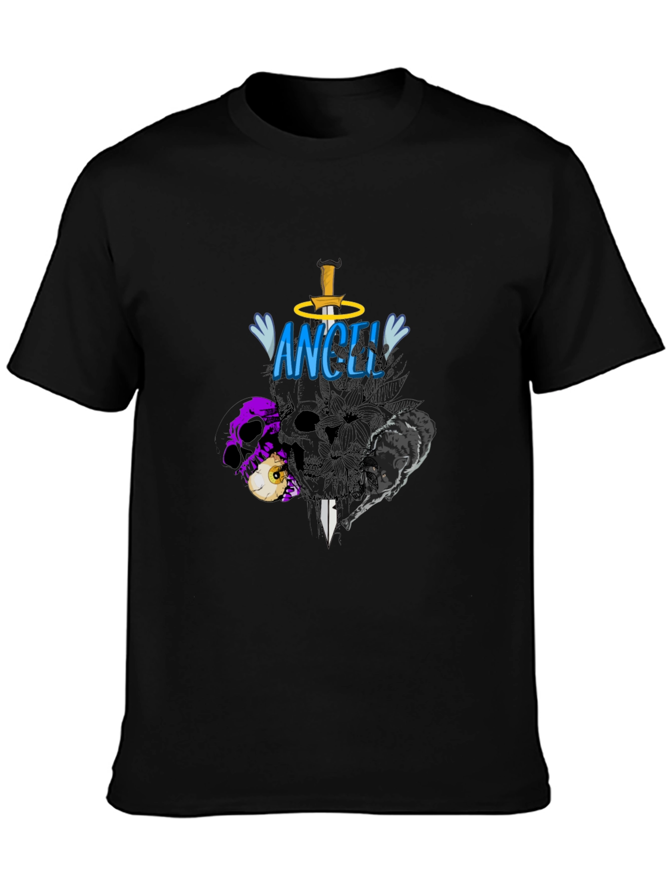 Angel Skull Graphic Black T-Shirt