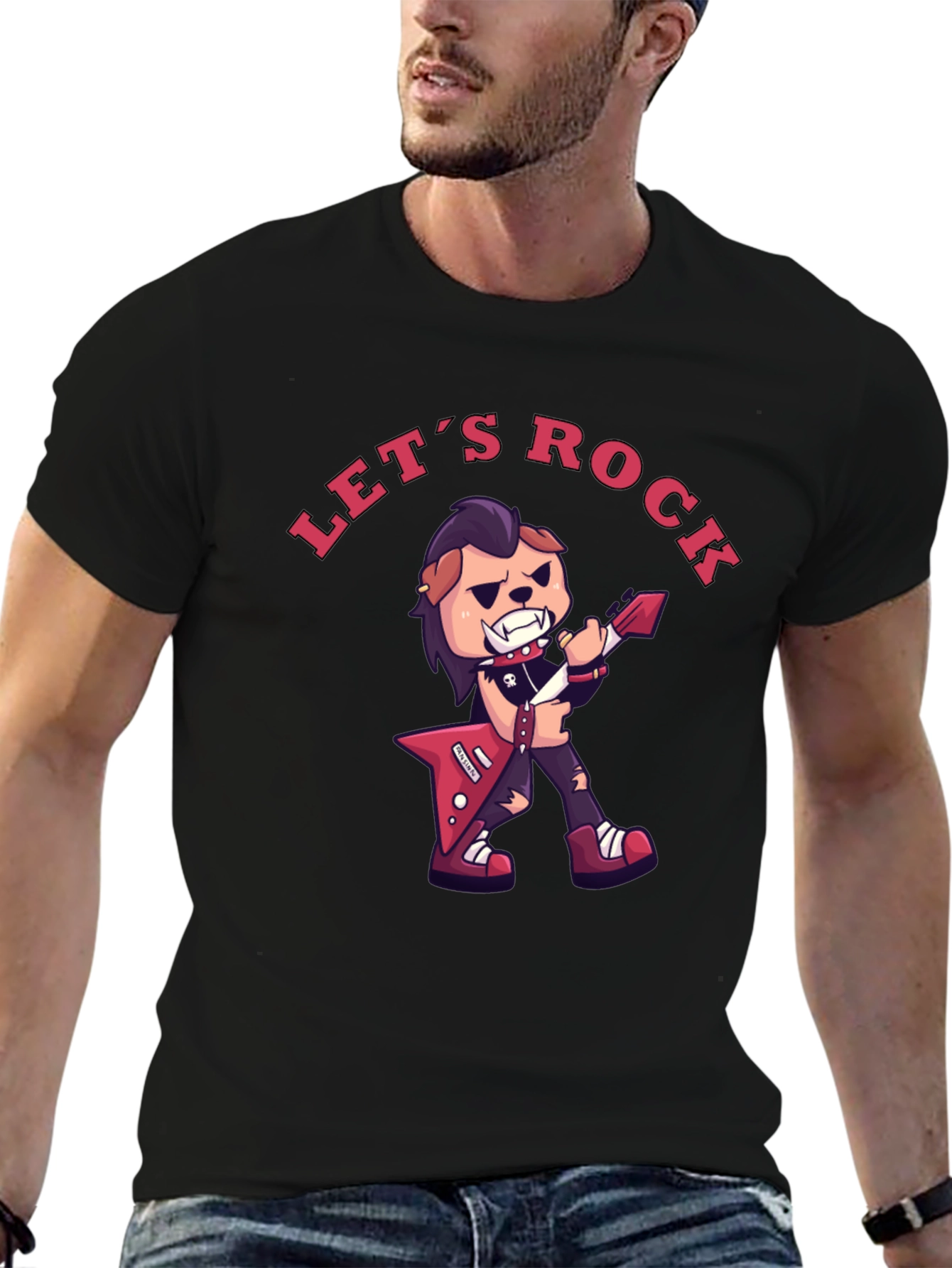 Lets Rock Graphic T-Shirt - Black Cotton Tee