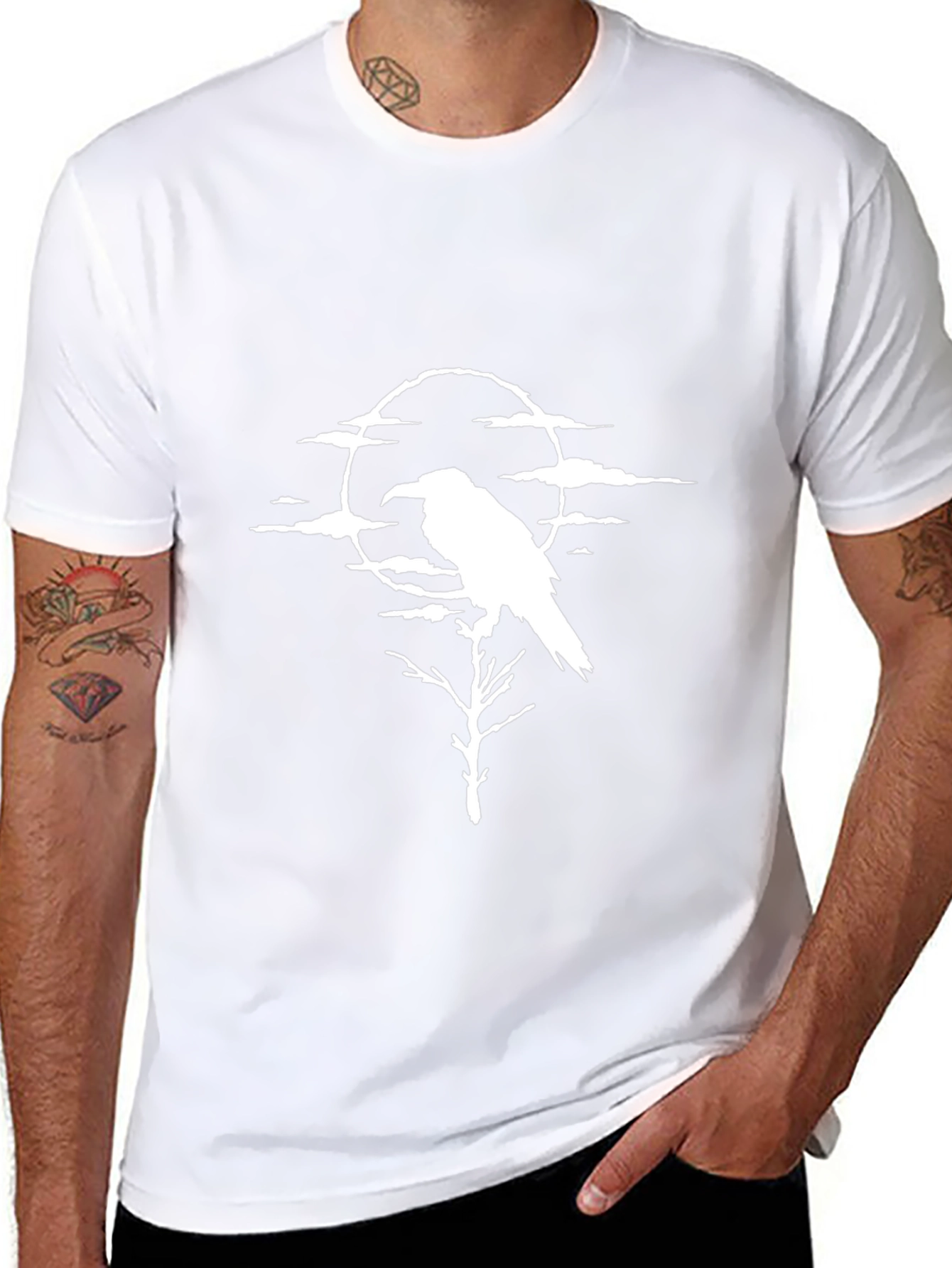Raven Moon Graphic Tee - Black Cotton Shirt