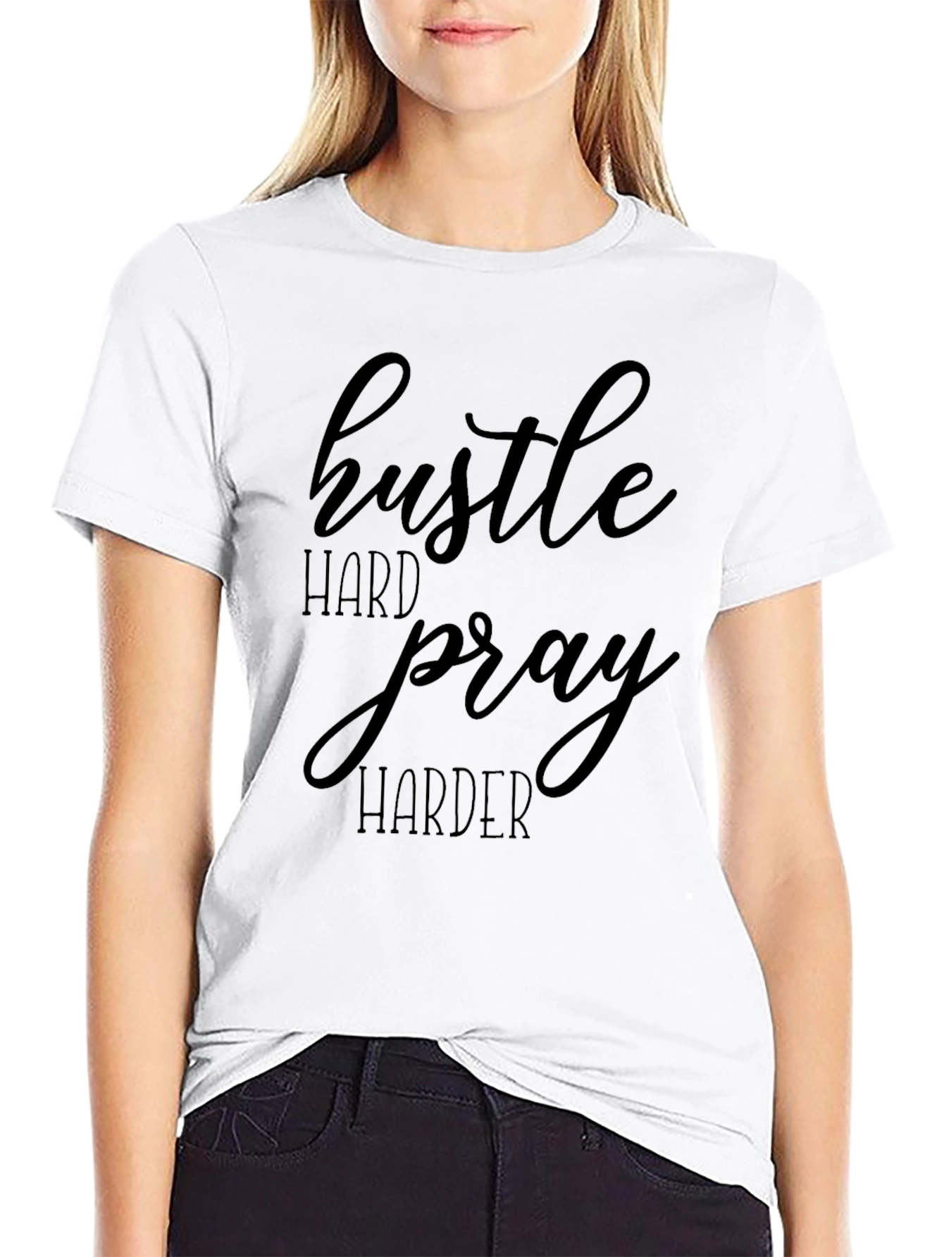 Hustle Hard Pray Harder Black Graphic Tee