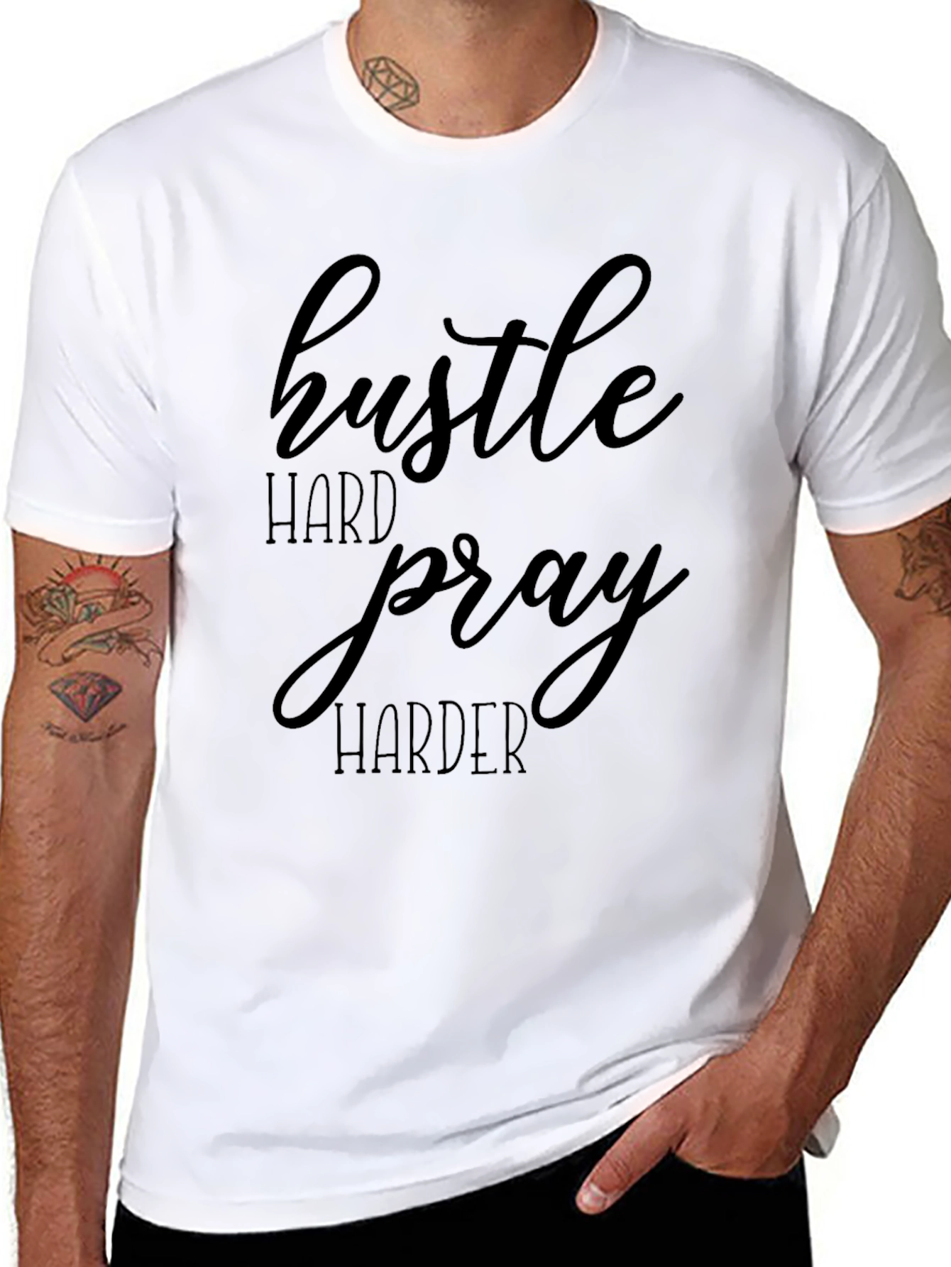 Hustle Hard Pray Harder Black Graphic Tee