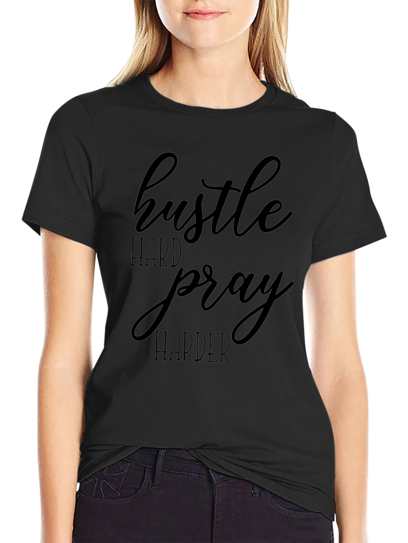 Hustle Hard Pray Harder Black Graphic Tee