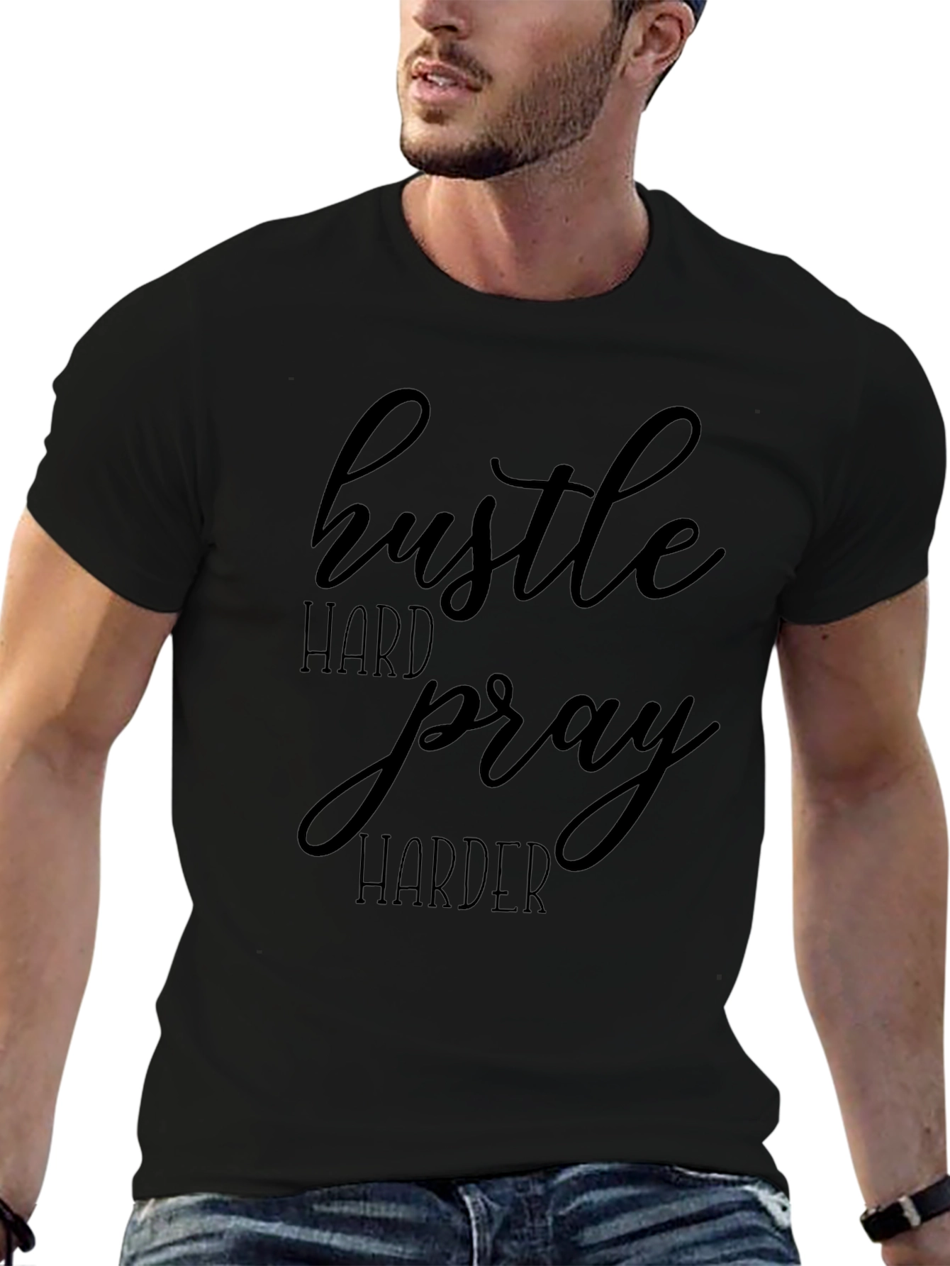 Hustle Hard Pray Harder Black Graphic Tee