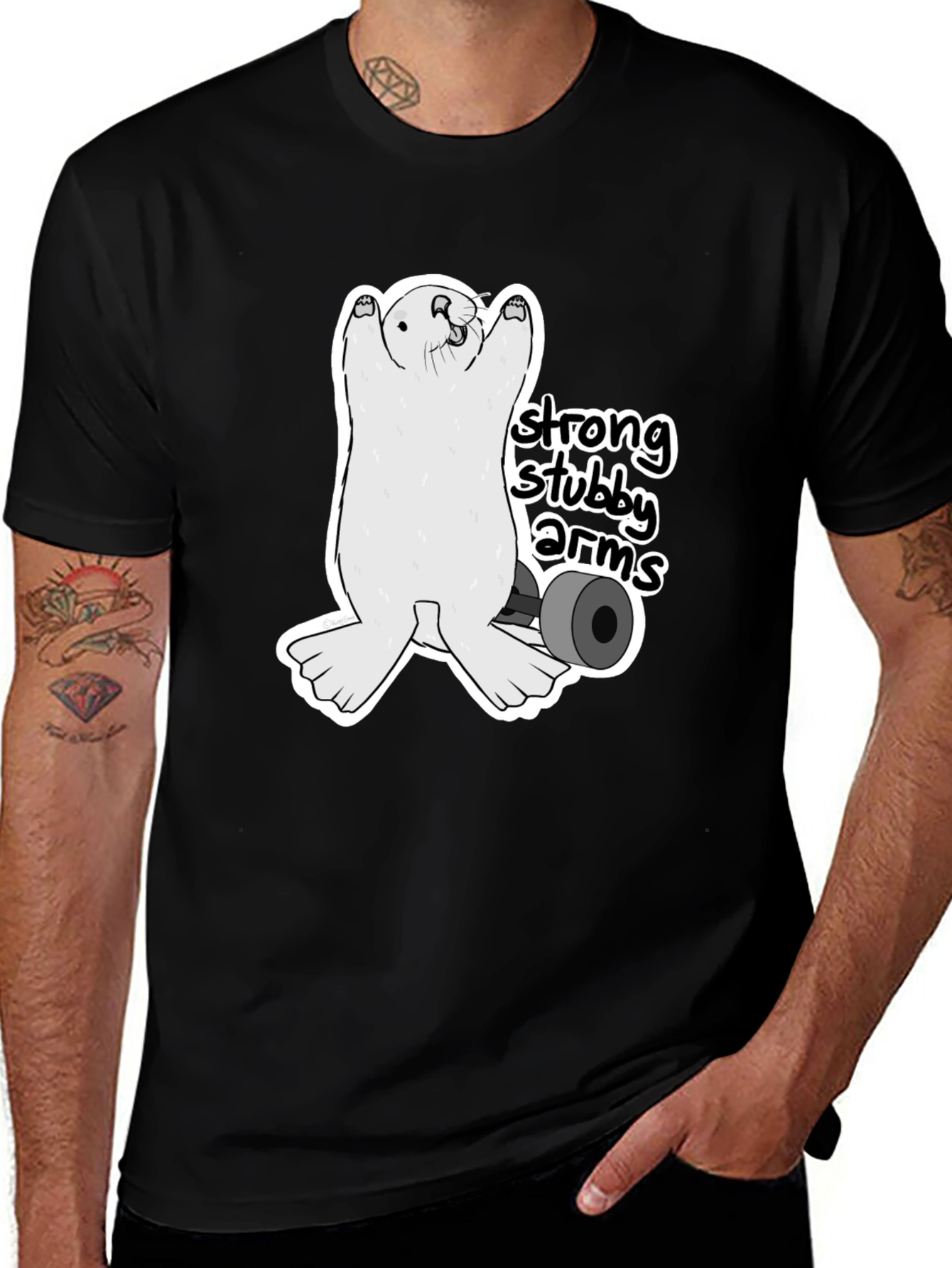 Strong Stubby Arms T-Shirt - Weightlifting Otter Tee