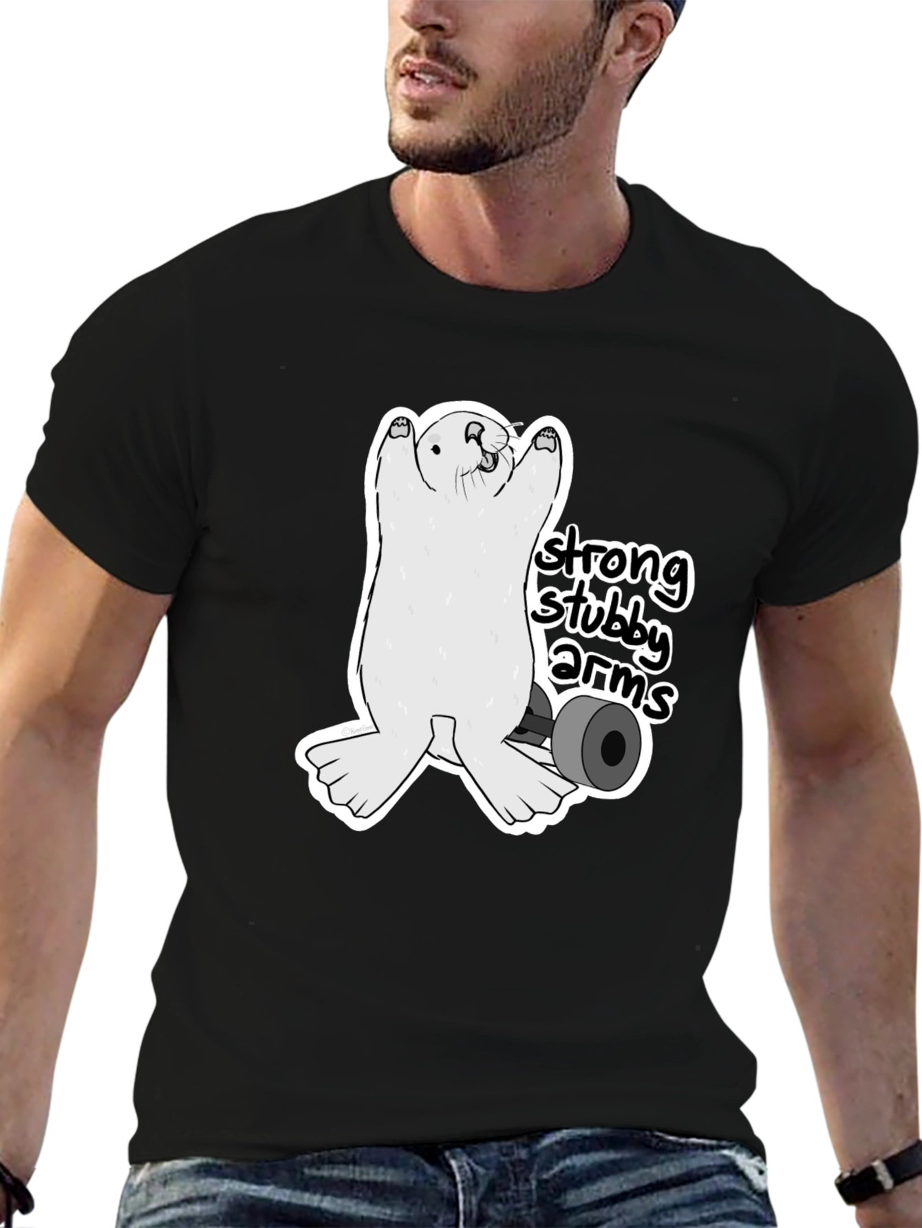 Strong Stubby Arms T-Shirt - Weightlifting Otter Tee