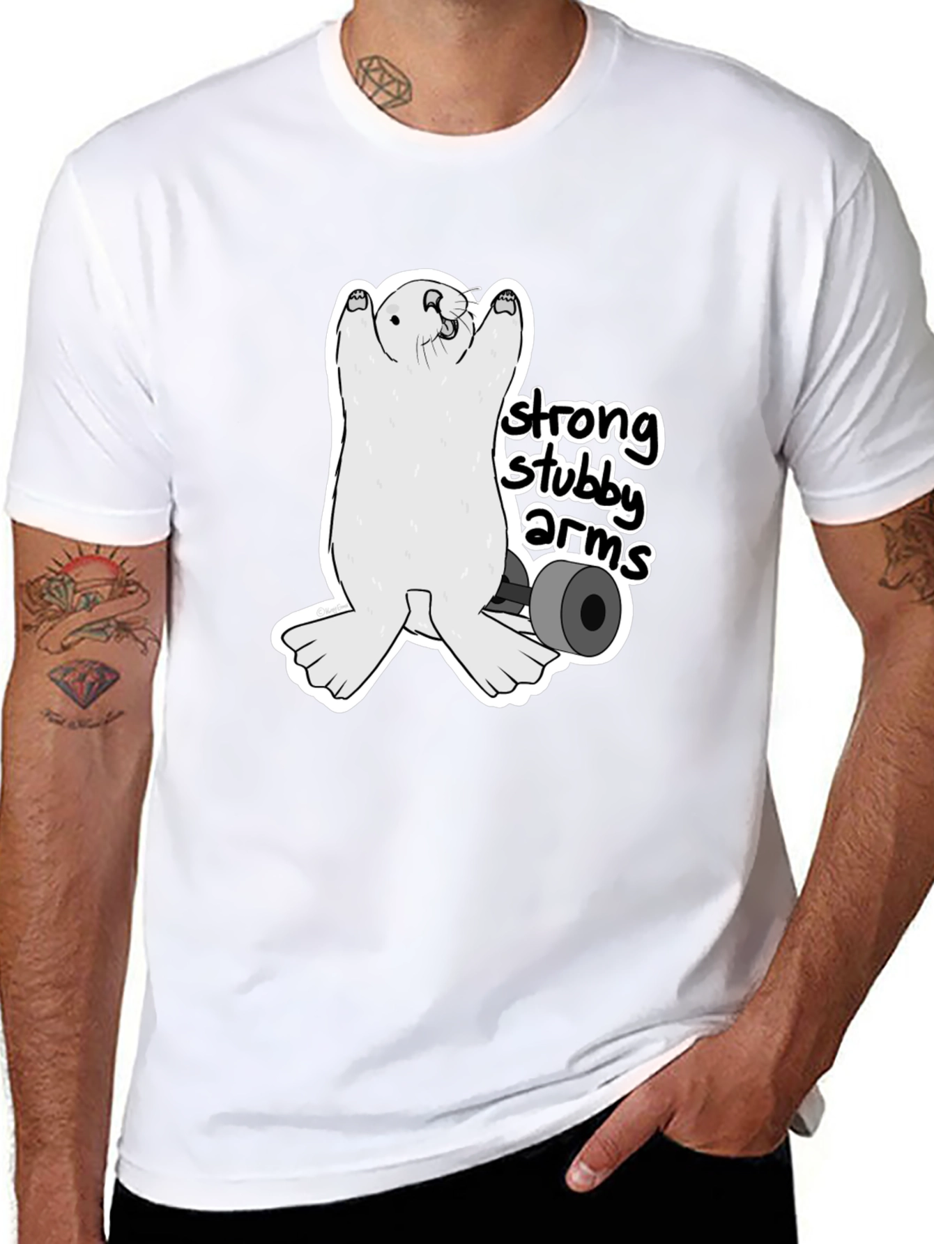 Strong Stubby Arms T-Shirt - Weightlifting Otter Tee