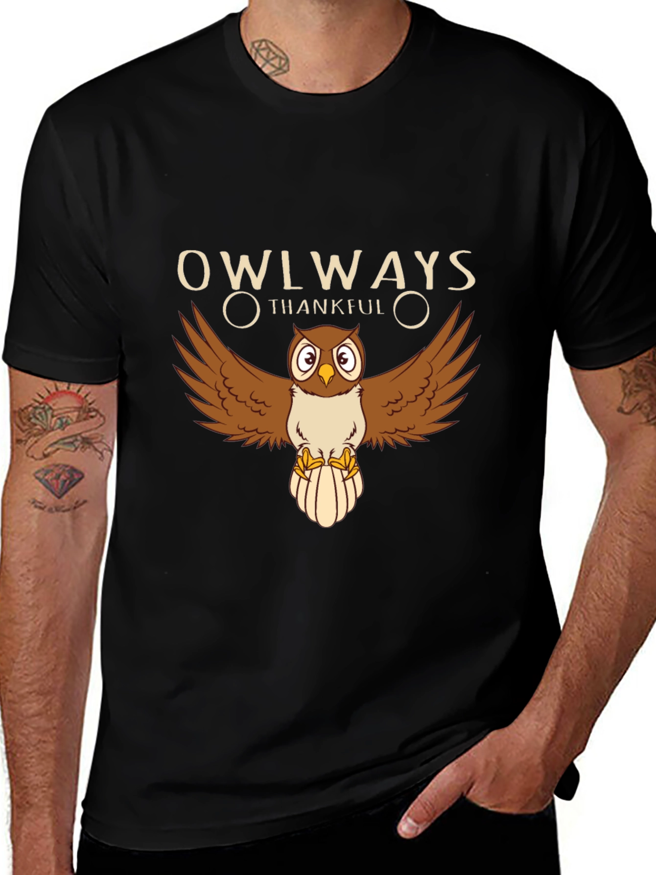 Owlways Thankful Black Graphic Tee