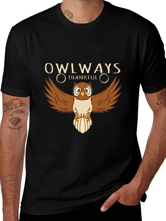 Owlways Thankful Black Graphic Tee