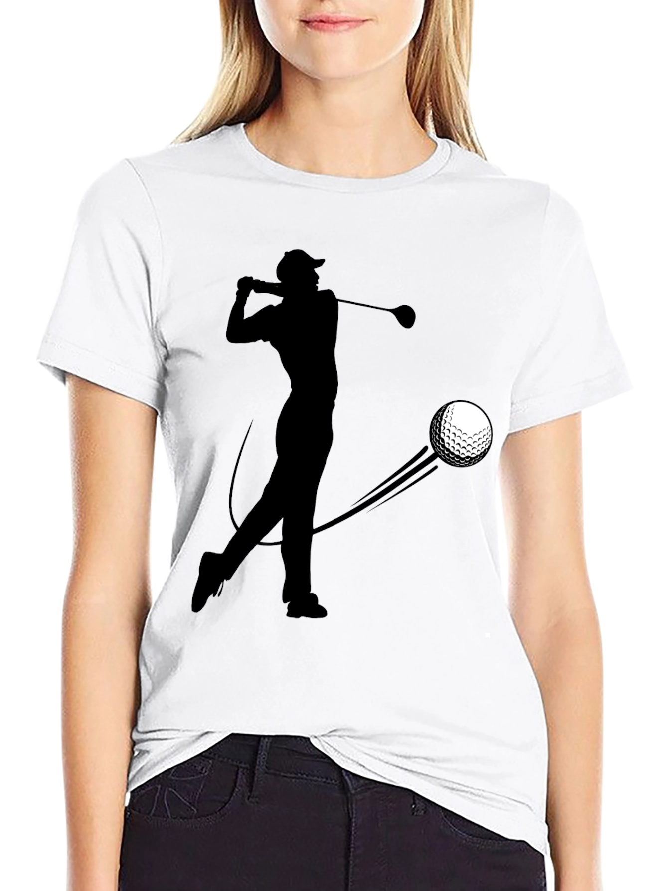 Golfer Silhouette Graphic Tee - Black Cotton T-Shirt