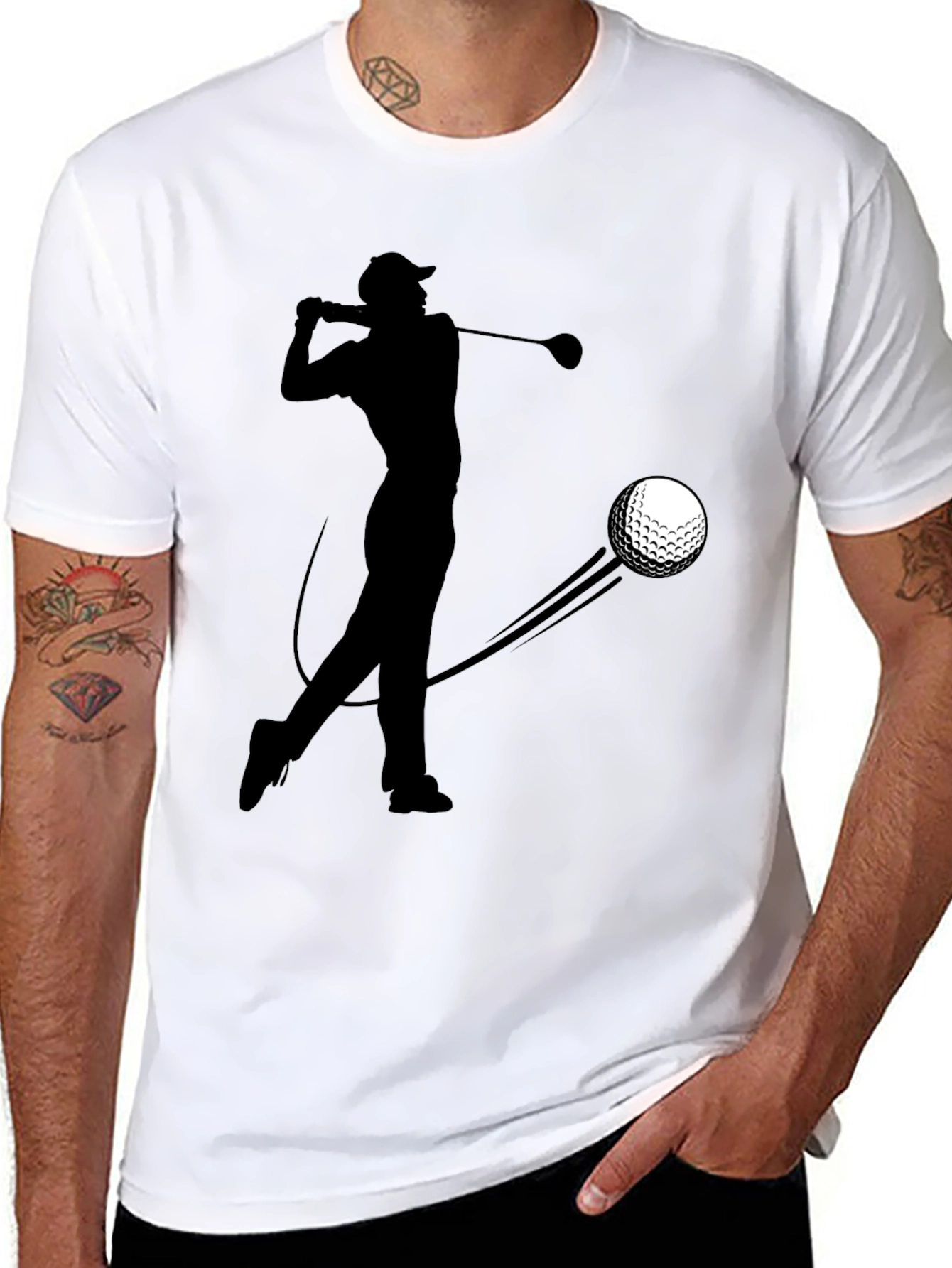 Golfer Silhouette Graphic Tee - Black Cotton T-Shirt