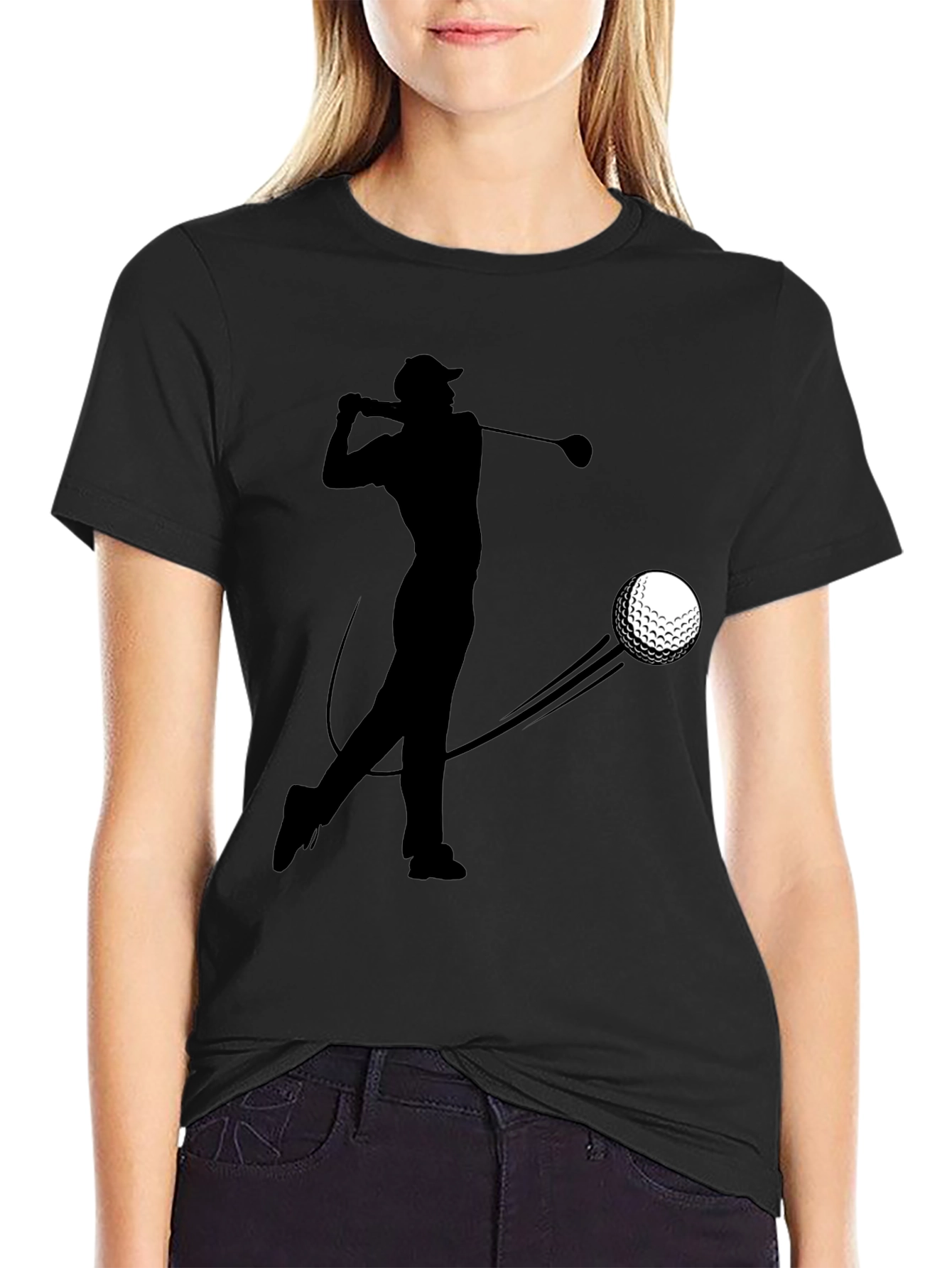 Golfer Silhouette Graphic Tee - Black Cotton T-Shirt