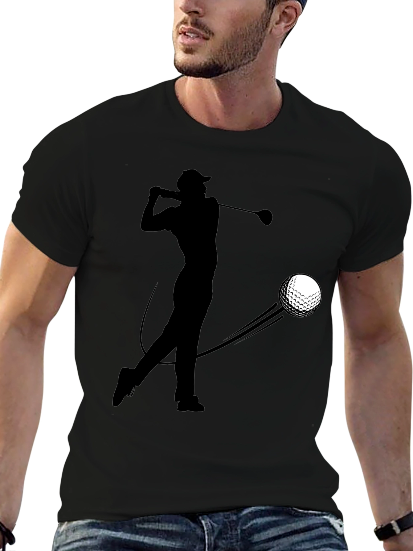 Golfer Silhouette Graphic Tee - Black Cotton T-Shirt