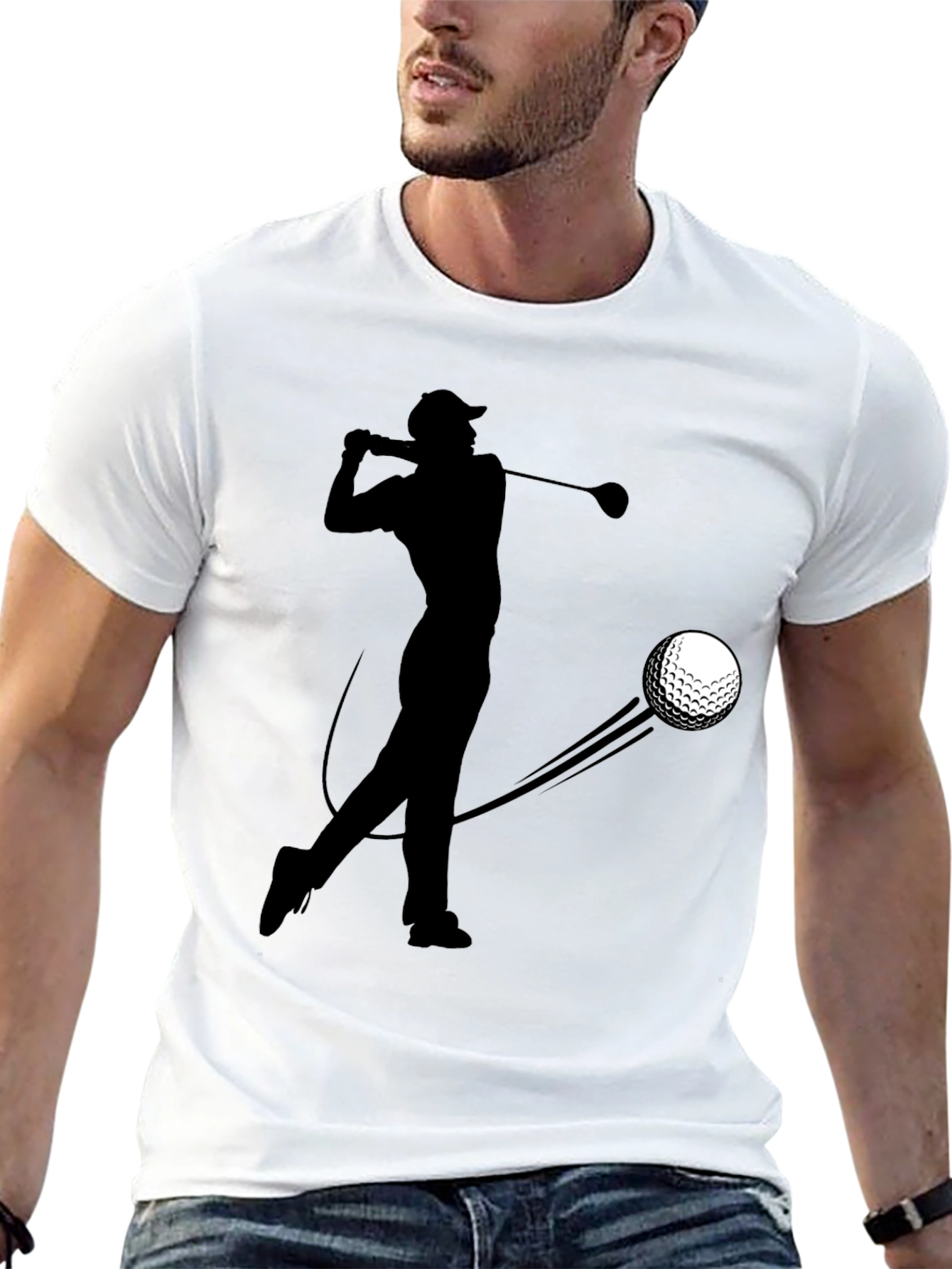 Golfer Silhouette Graphic Tee - Black Cotton T-Shirt