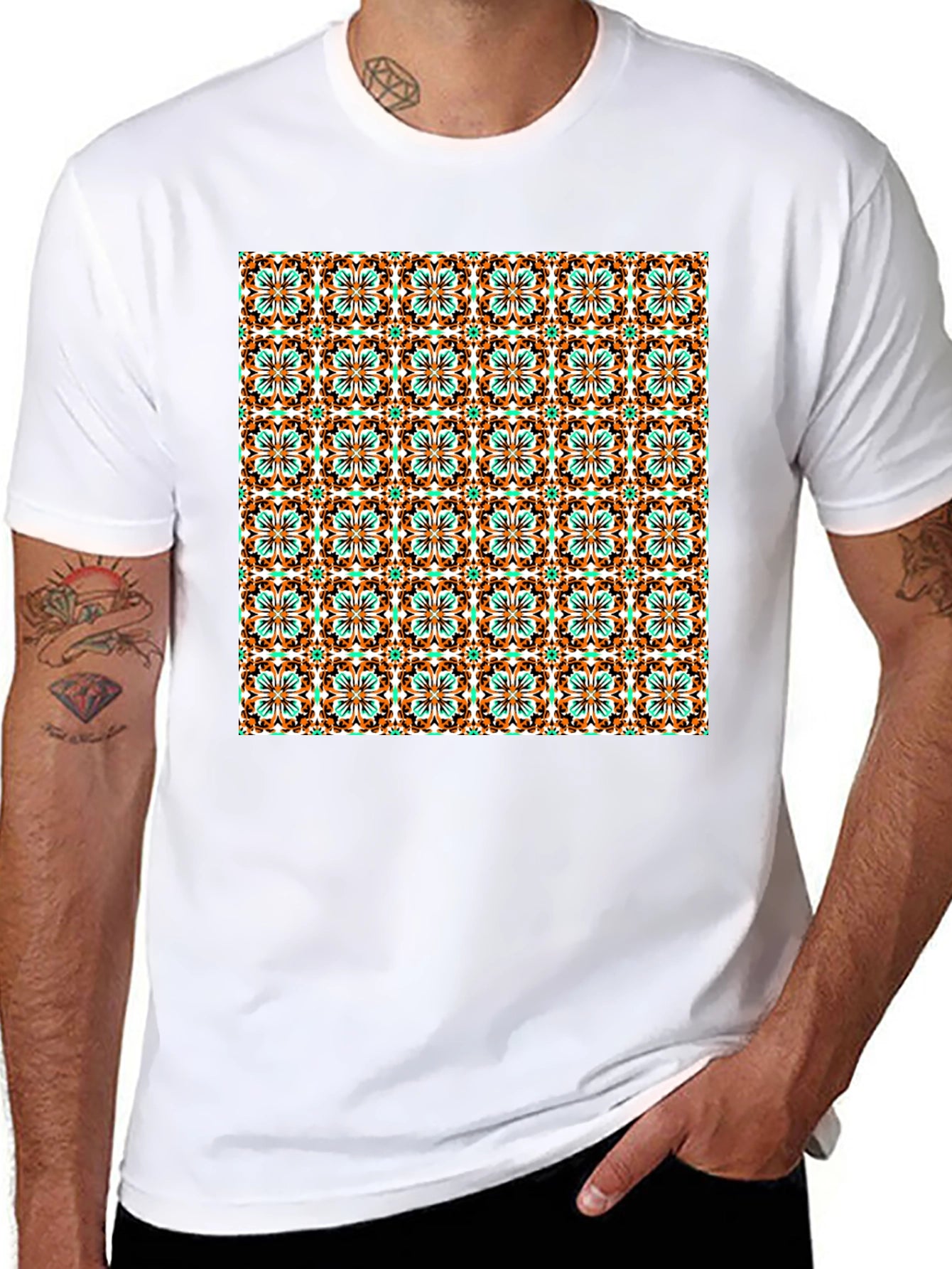 Patterned Graphic Print Black T-Shirt